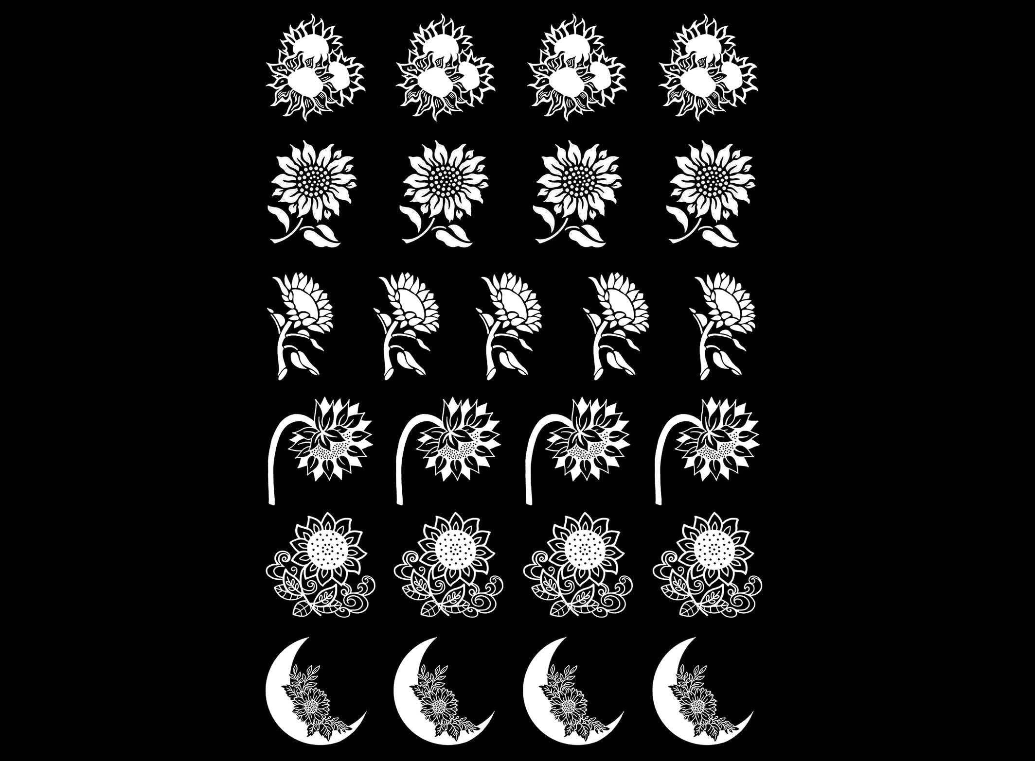 Sunflowers 25 pcs 3/4 Inch White Fused Glass Decals