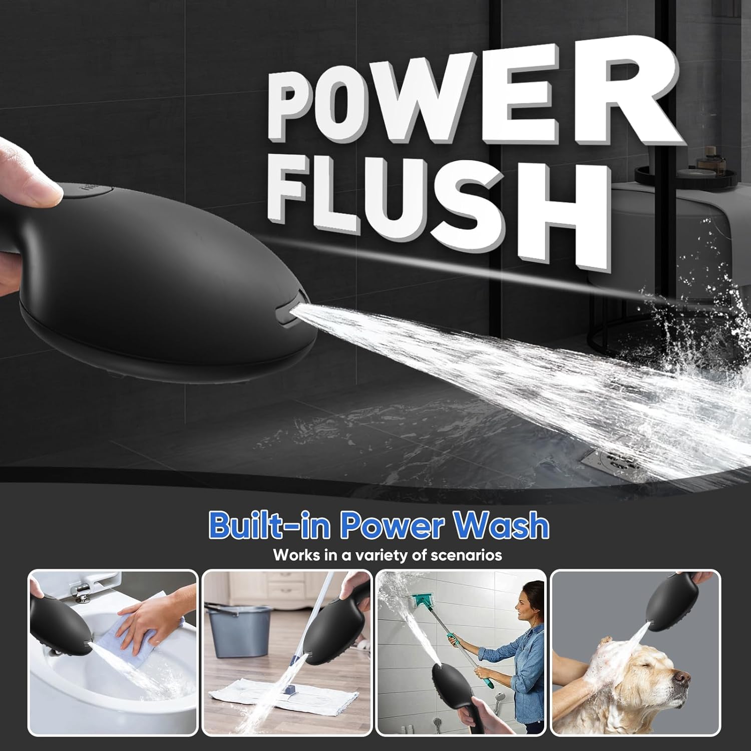 High Prure Shower Head with Built-in Pause Button, 9-Funct