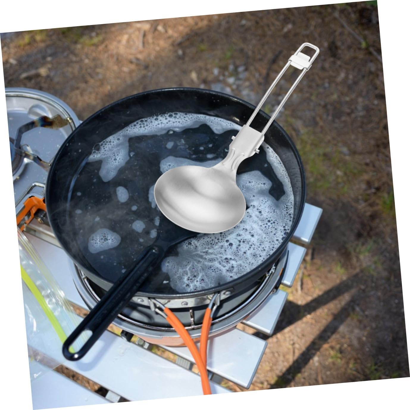WOONEKY Stainless Steel Folding Spoon for Camping and Outdoor Use Multi-functional Travel Utensil for Cooking and Dining Portable Design for Hiking and Outdoor Activities