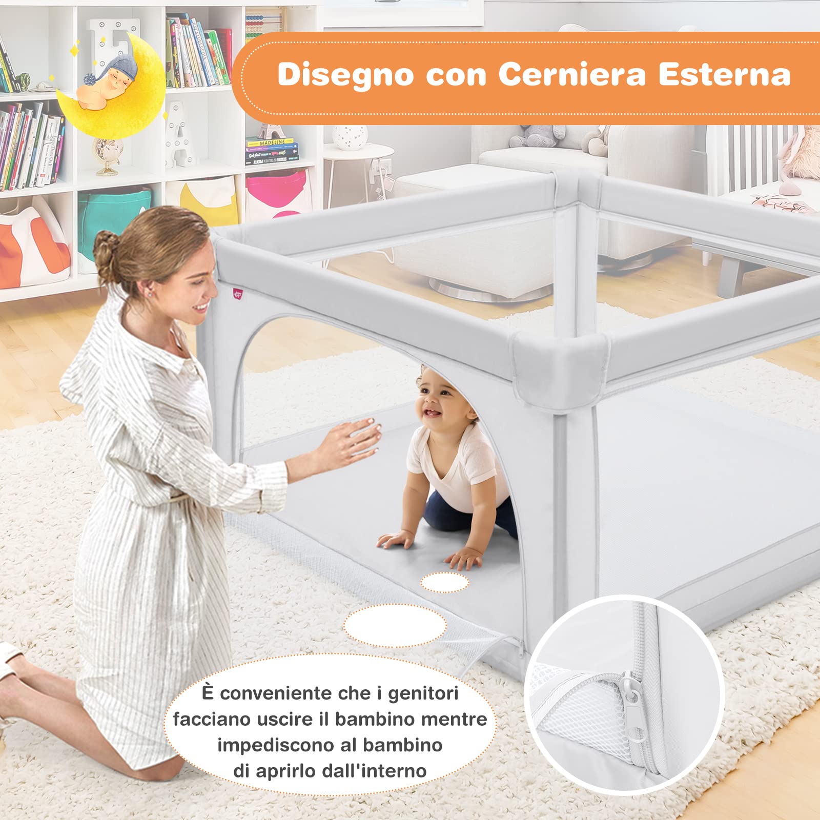 RELAX4LIFE Box per Bambini con 50 Palline,2 Anelli,2 Entrate Laterali con Chiusura Lampo,Rete Traspirante, Centro di Attività (Grigio Chiaro, 120x120cm)