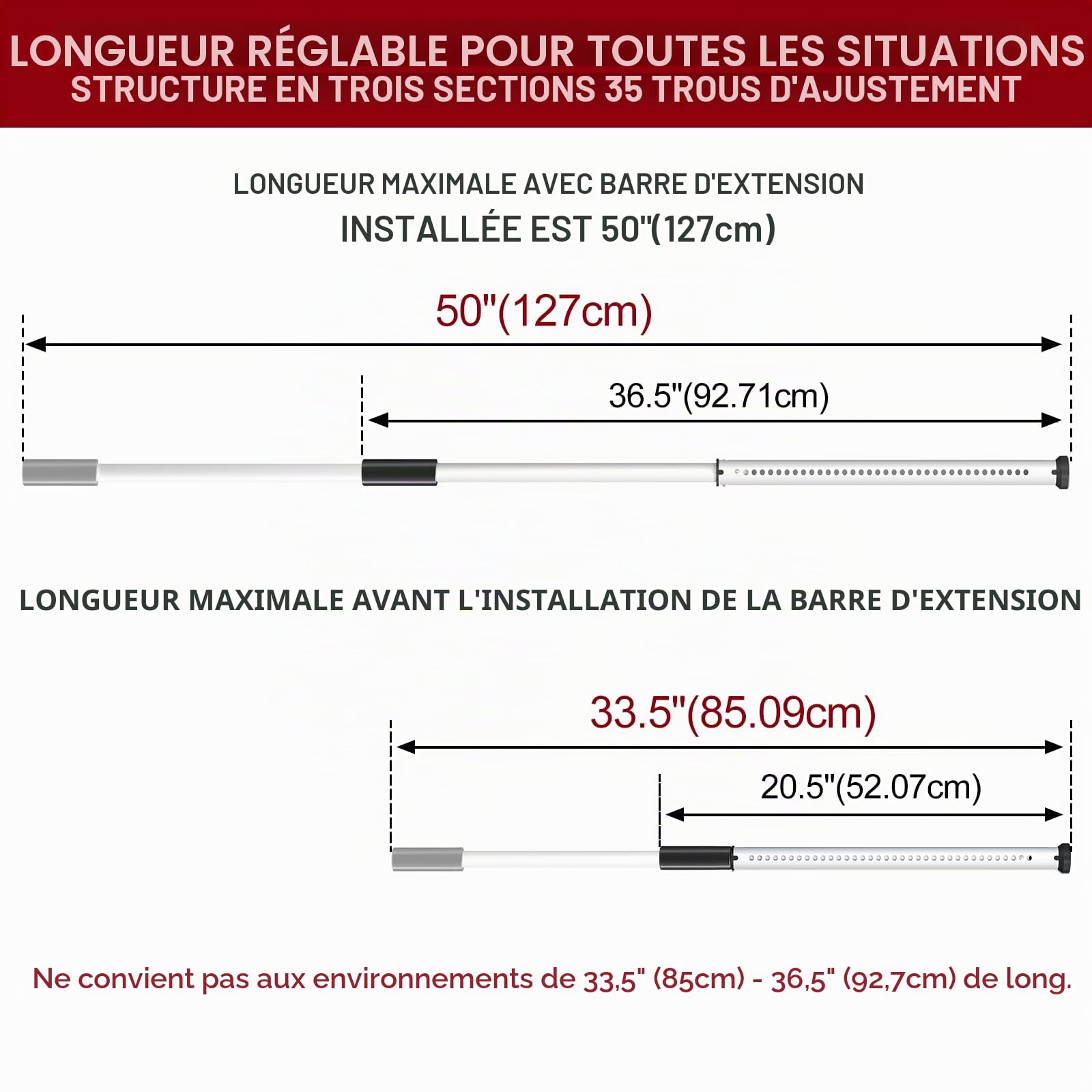 Barre de Porte, Barre de Sécurité Baie Vitrée d'armature Lourdes, 85-127cm Ajuster la Barre Grille Fenetre Securite, Barre Anti Effraction, Barre de Sécurité pour Porte Coulissante