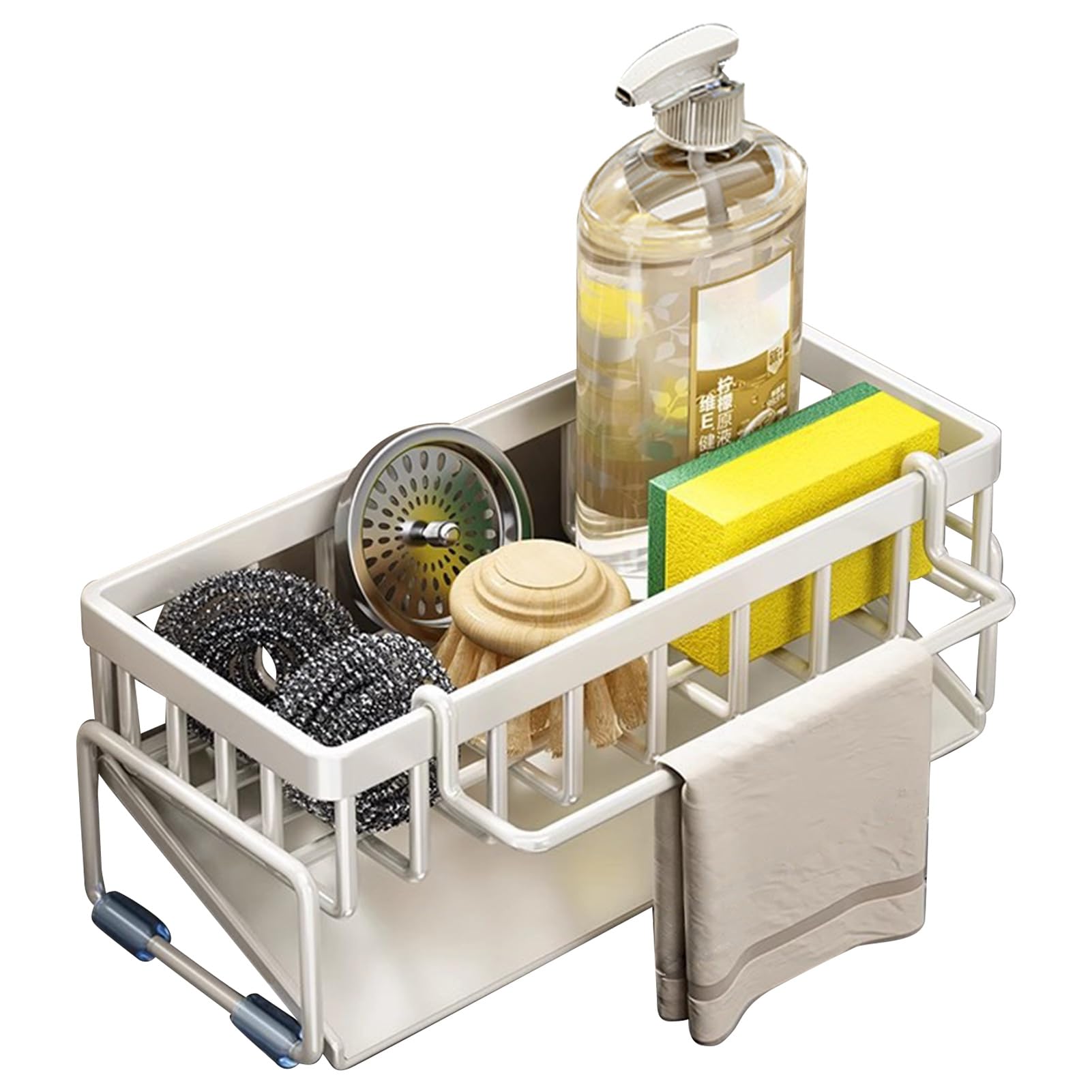 Glifora Drain Rack - Rustproof Carbon Steel Organiser with Detachable Drain Tray, Storage Rack for Kitchen Sink Sponges and Soap