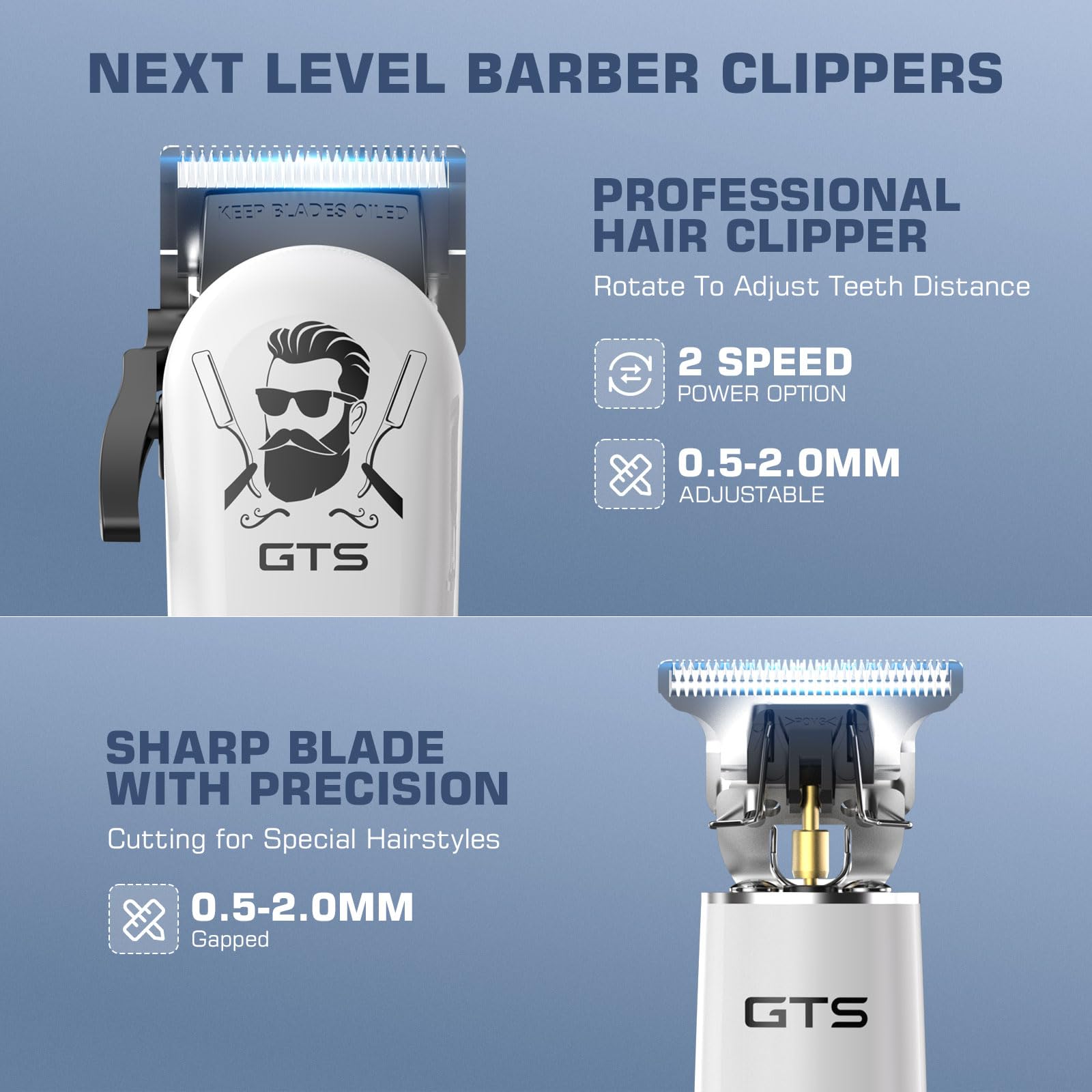 GTS PRO Hair Clippers for Men Professional Cordless Haircut Kit with Beard Trimmer Set, with IPX7 Electric Shavers, LED Display Rechargeable Barber Clippers for Home Use Gifts White in use