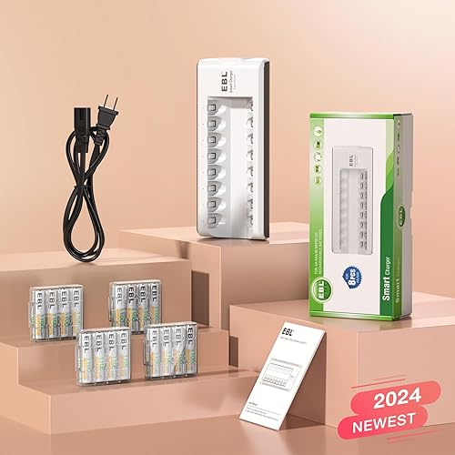 Vista 8 de Cargador de baterías AAA y AA y de baterías recargables AAA Ni-MH 1100 mAh, 16 unidades con estuches para pilas de EBL