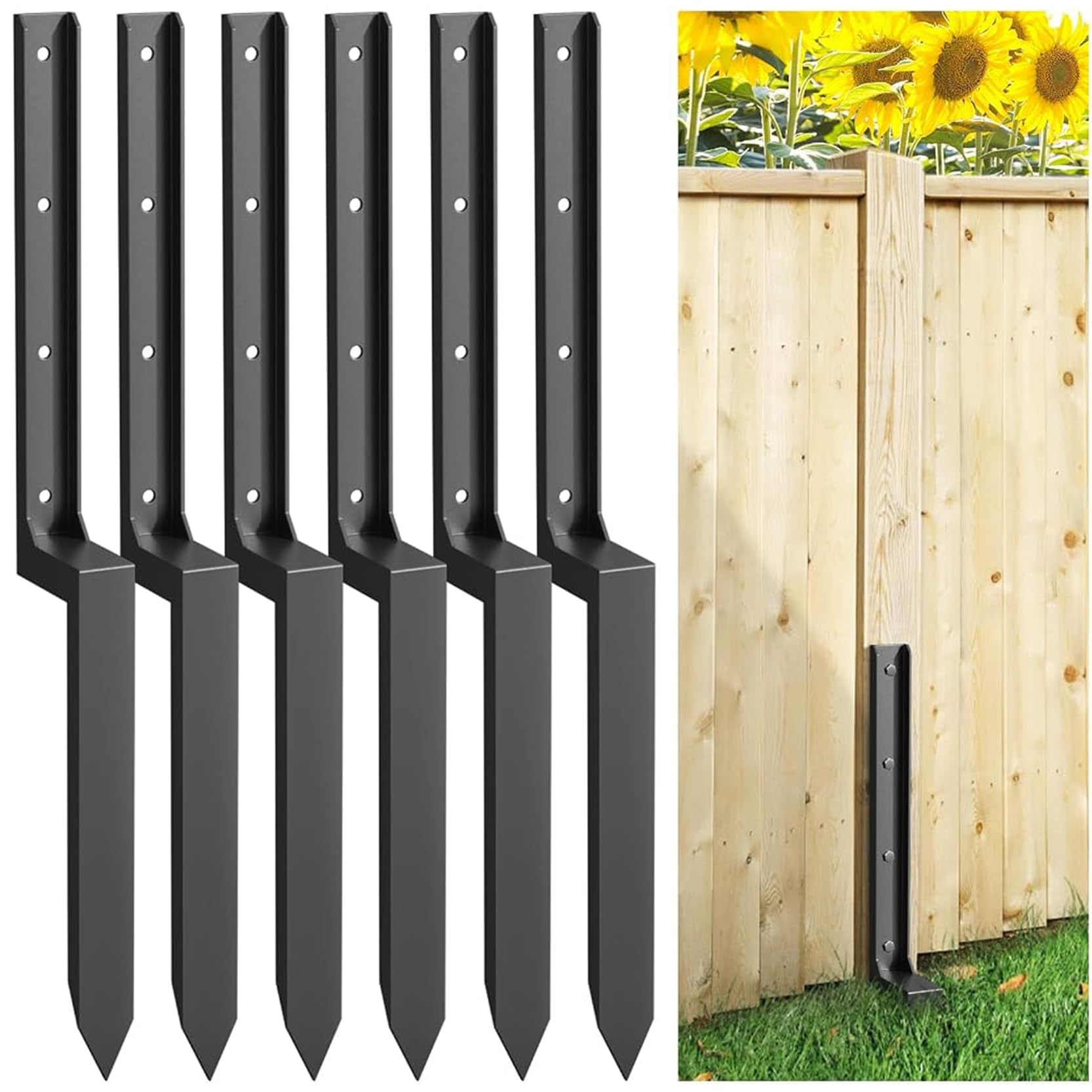 GOUZIBHD Fence Post Repair Kit Heavy Duty Fence Post Repair Stakes Anchor Ground Spike for Repairing Tilted or Broken Wooden Posts,for Mailbox Deck Fence Railing(Size:6PCS)