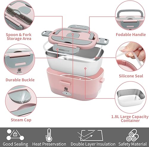 Miniatura 5 de Fiambrera eléctrica calentadora de alimentos caja de almuerzo eléctrica mejorada de 80 W 3 en 1 12 V 24 V 110-220 V calentador de alimentos portátil