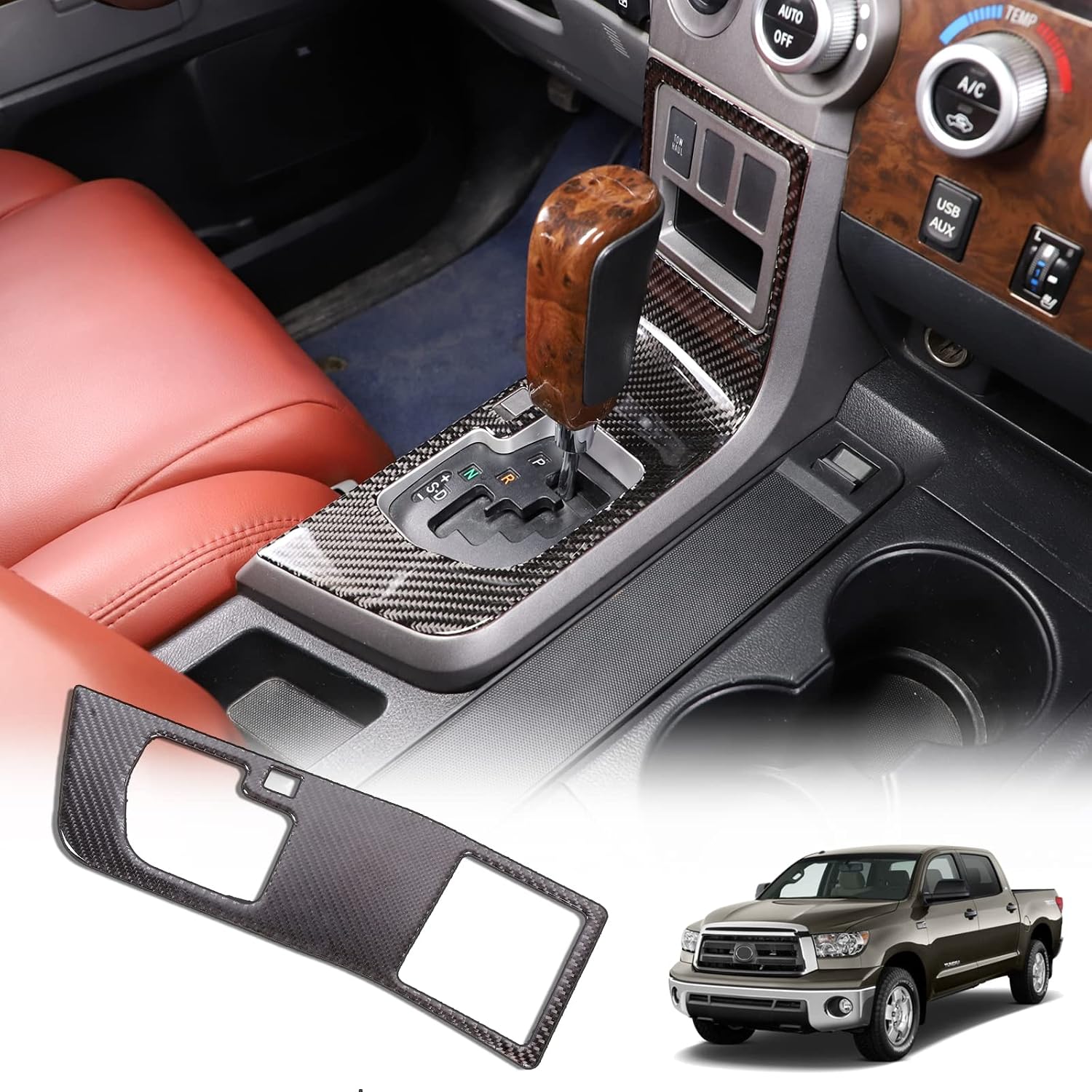 Gear Shift Panel Frame Sticker Trim for Toyota Tundra 2007-2013 Center Consoles Accessories, Real Carbon Fiber Automotive Interior Decorative Cover