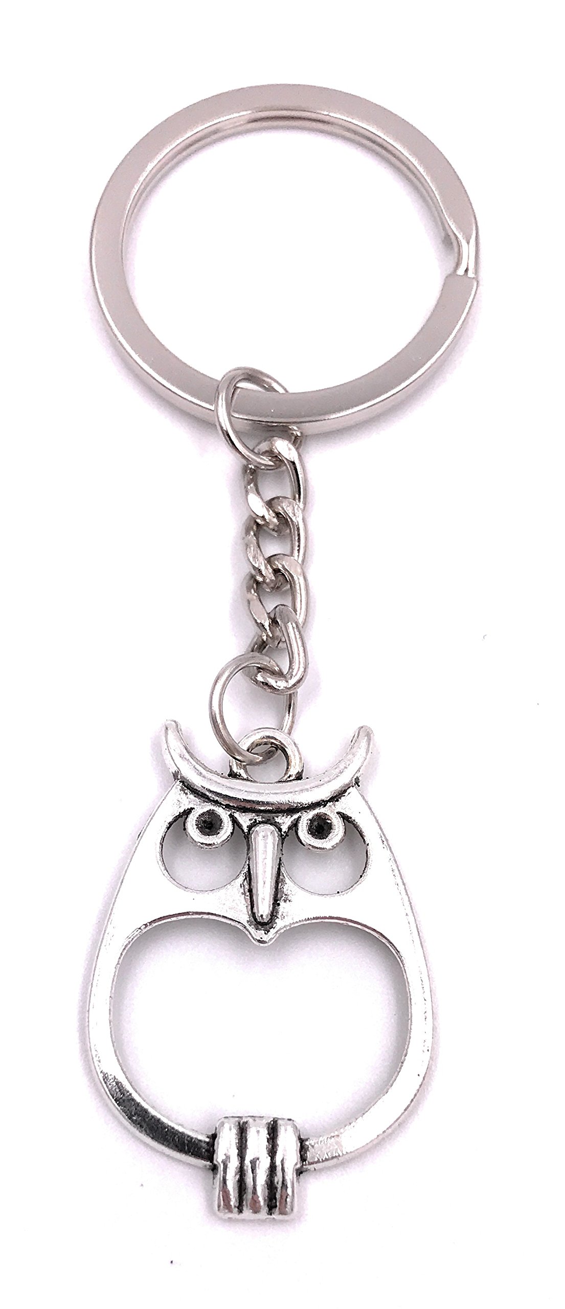 H-Customs Eule Flach Owl Flat Key Ring Pendant Silver Metal