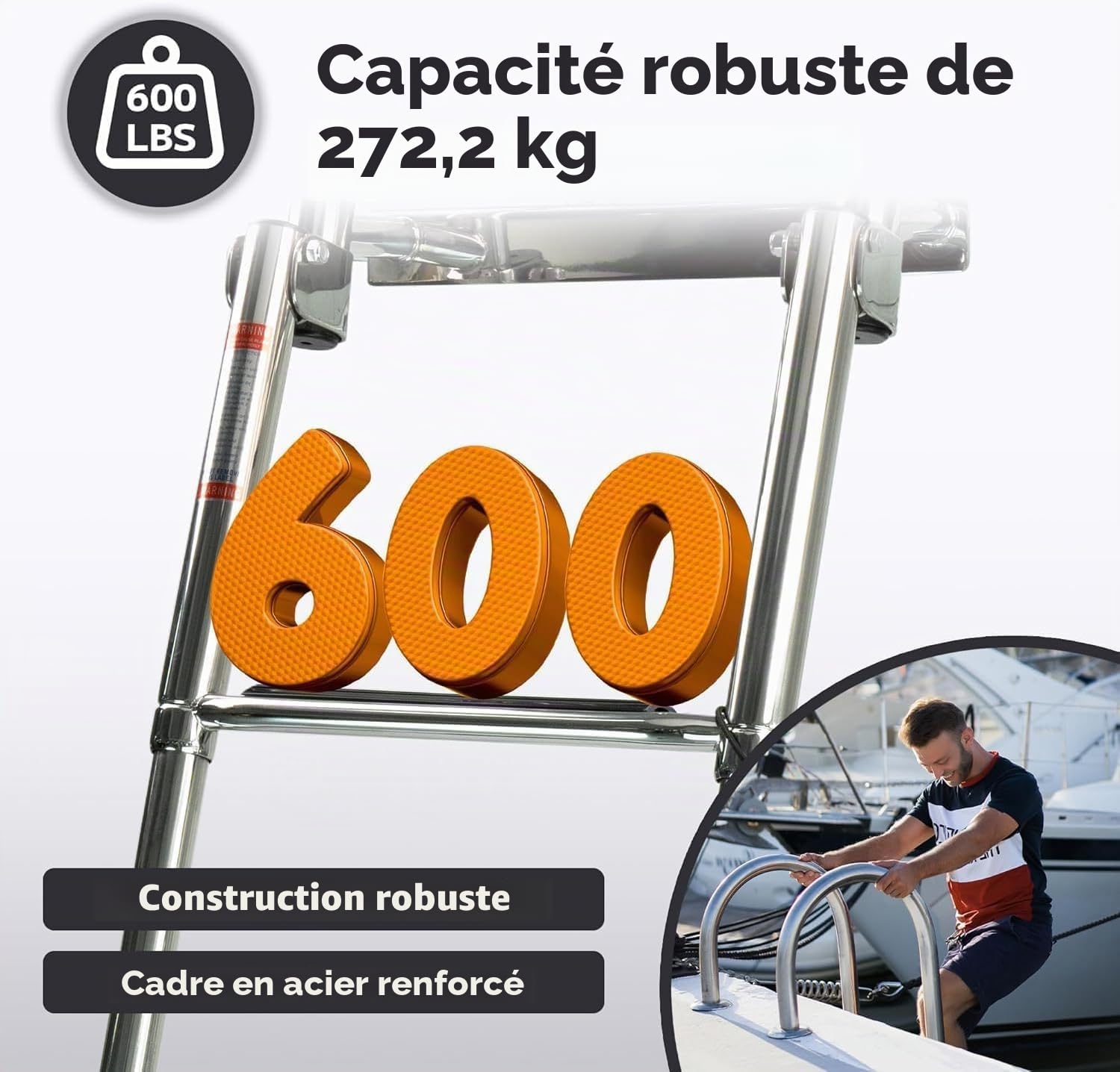 Dudolala Ladeur De Baignoire en Acier Inoxydable Chef Bateau, Échelles Télescopes À 4 Marches Bateau Pooller pour Piscine, D'entrée Arrière Marine Natation Ponton/Échelles Nageant avec Main Courante
