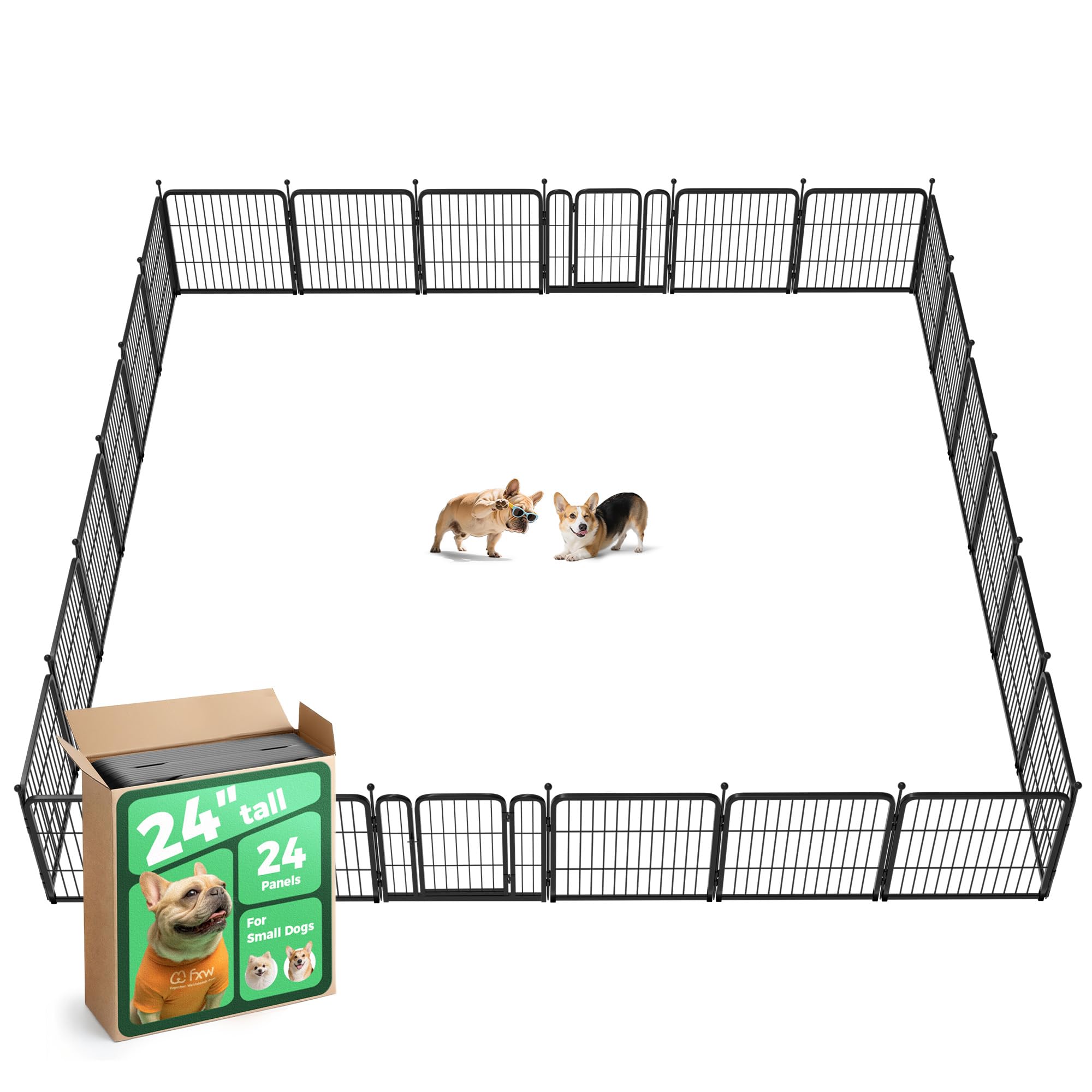 FXW Rollick Unleashed Dog Playpen for Indoor, Yard, RV Camping, 24 inch 24 Panels for Small and Puppy Dogs, Black│Patented