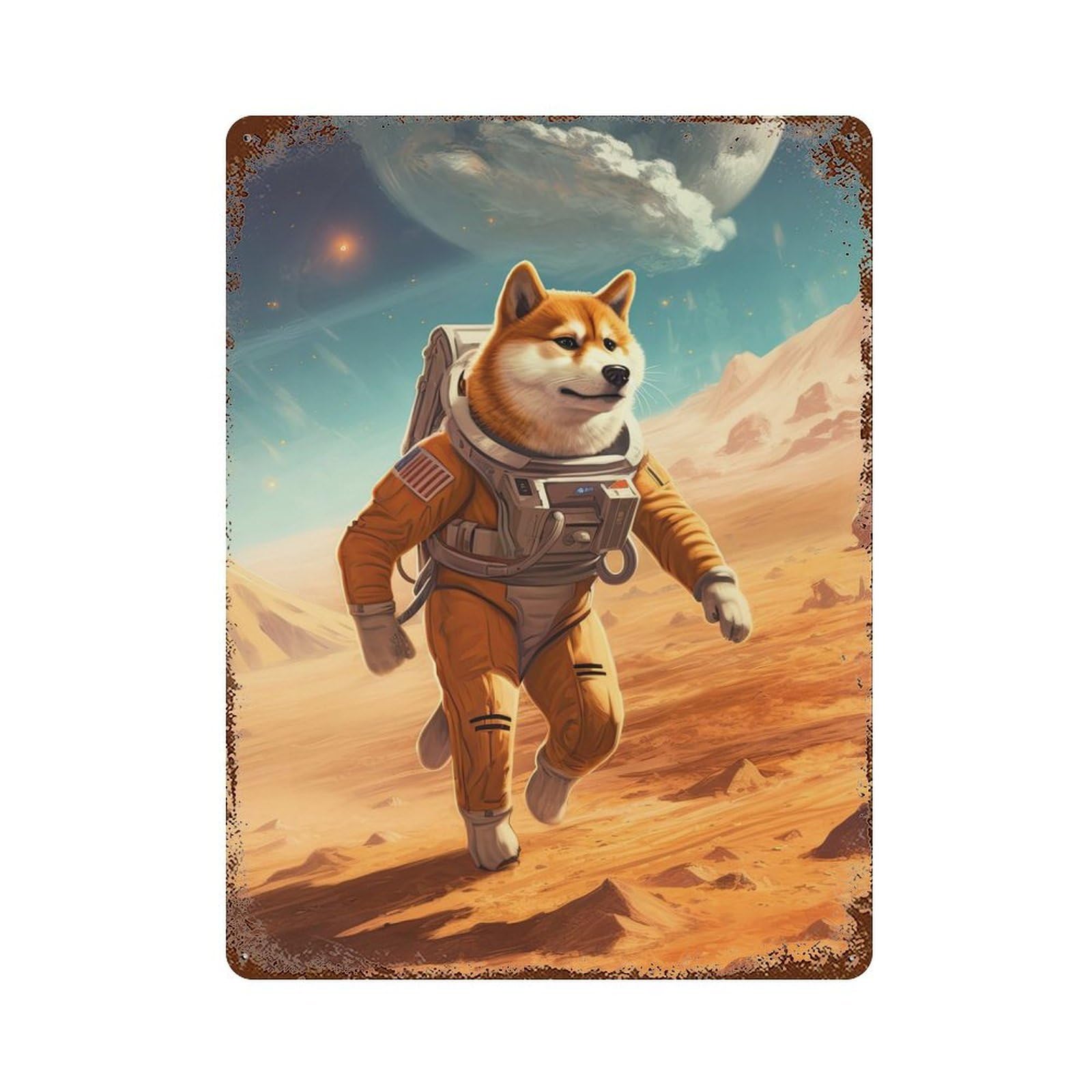 Garage Style Shiba Inu Mars Rusty Metal Tin Sign 15.7"x11.8", Farmhouse Wall Decor for Bar And Workshop