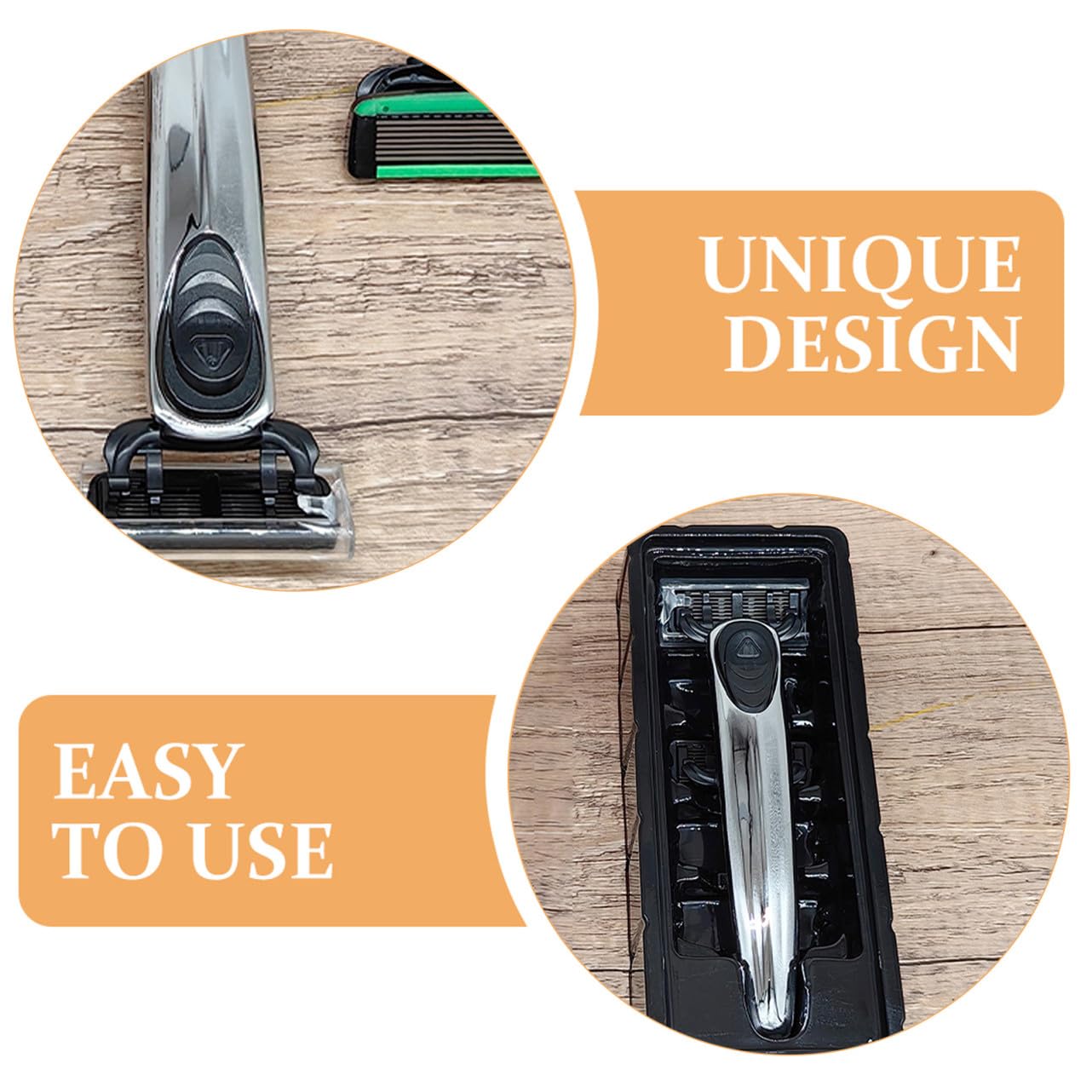 Unomor 7-layer Metal Manual Safety Razor with Replaceable Heads, 3-blade Set for Men’s Shaving, Silver Finish, Suitable for Sensitive Skin and Body Hair Grooming