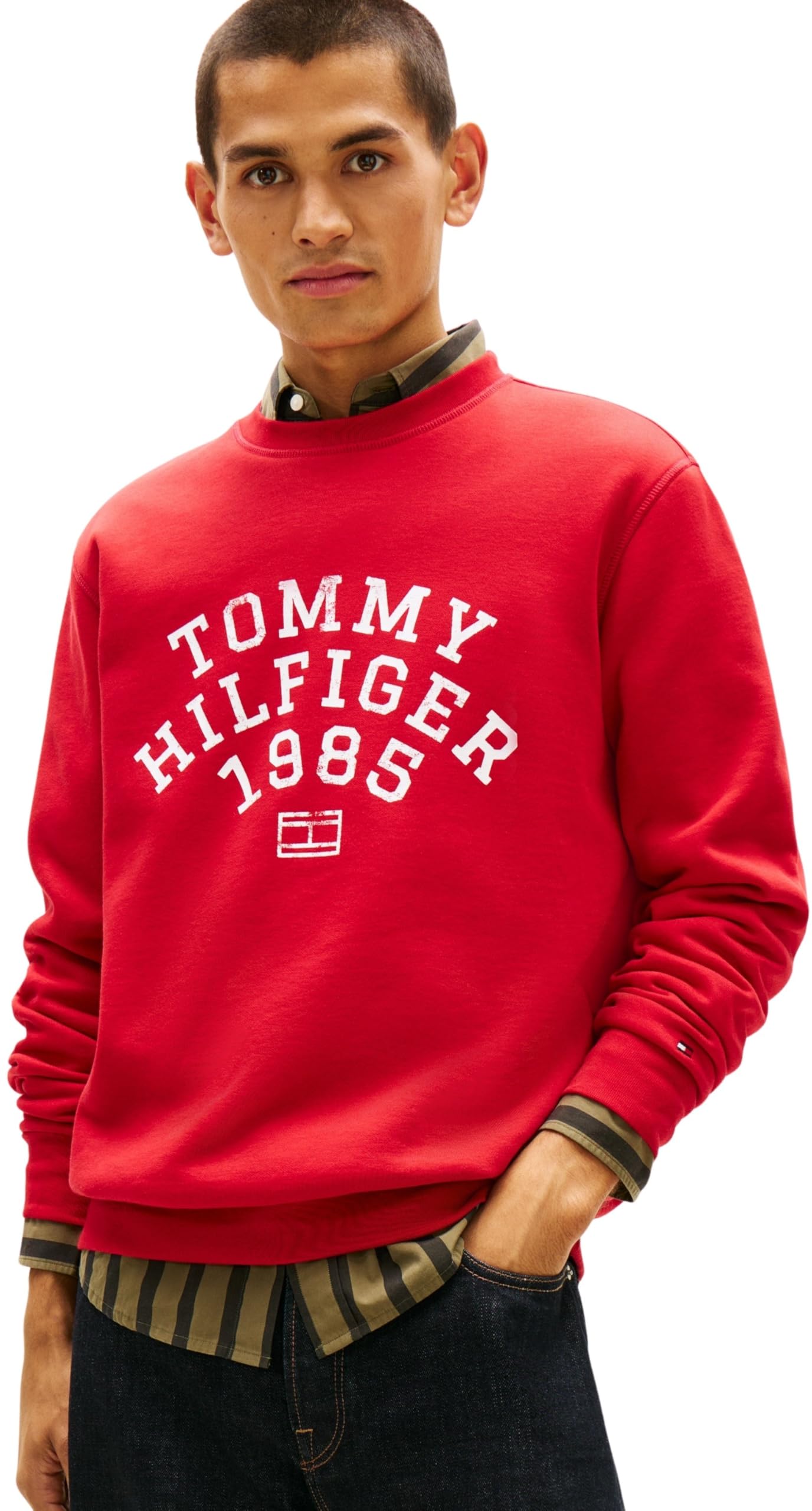 Tommy Hilfiger Men HILFIGER ARCH SWEATSHIRT MW0MW41426 Pullover Sweatshirt, RED, L