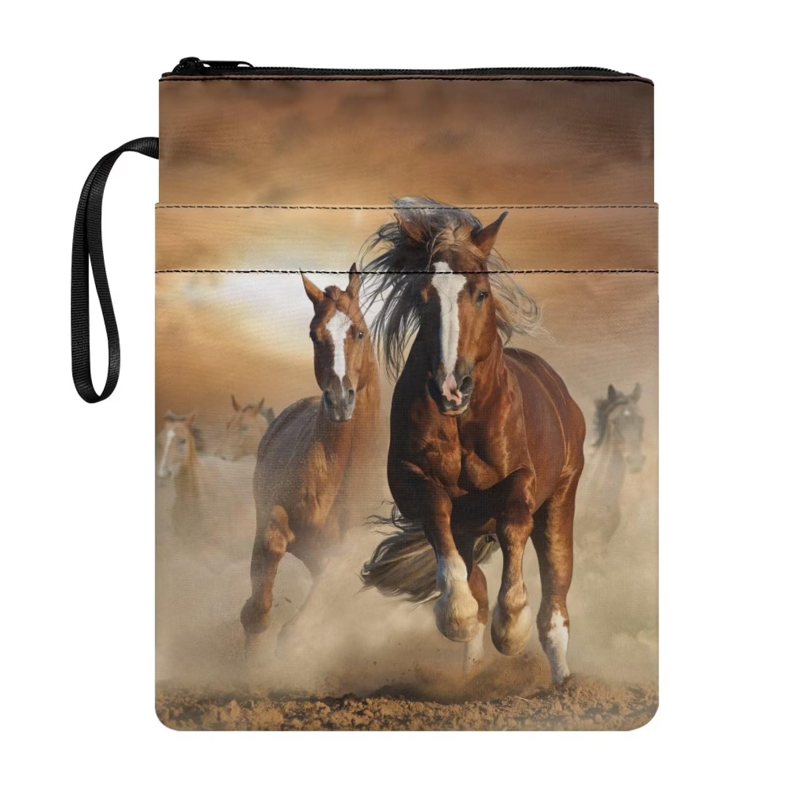 NETILGEN Brown Horse Book Covers for Hardcover Book Sox Book Sleeve with Zipper and Pocket for Book Lovers Textbooks Paperback Protector Case for Women โ image 1