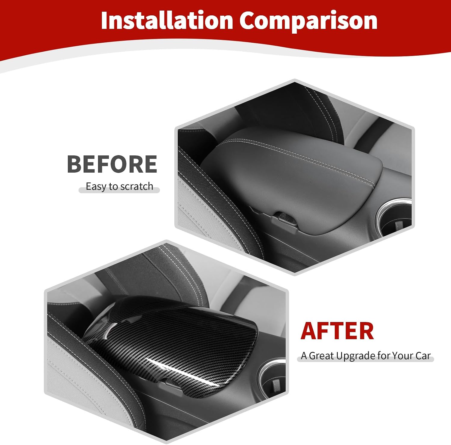 for Mustang Center Console Armrest Cover Trim Fit for Ford Mustang 2015+ Black Carbon Fiber Interior Accessories 1pc