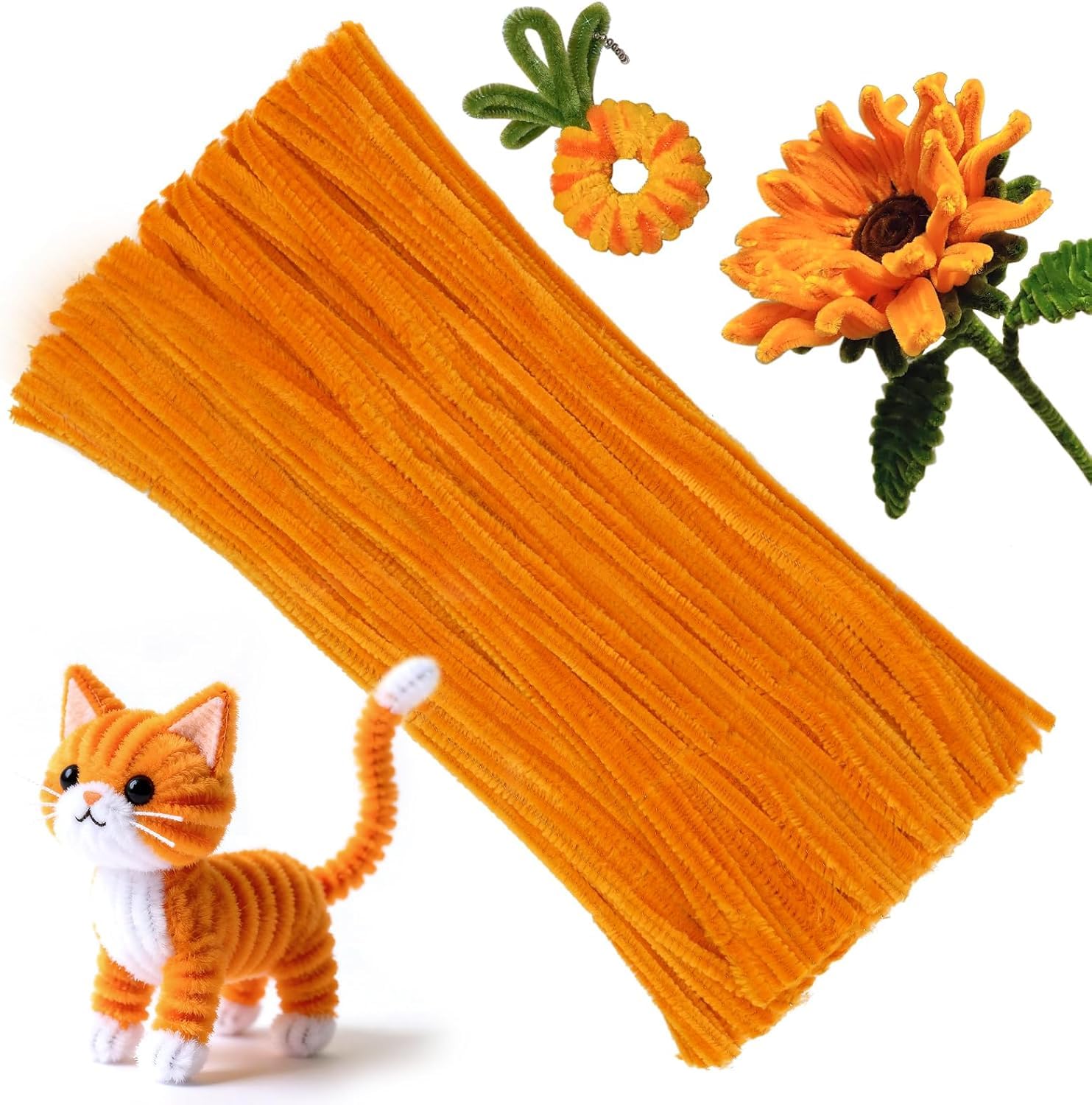 100Pcs Pipe Cleaners Craft Set | Chenille Stem Fuzzy Sticks DIY Craft Supplies for Art Projects Activities, Decorations, Flower Making, Modeling & Sculpting 100Pcs (Orange)-image-10