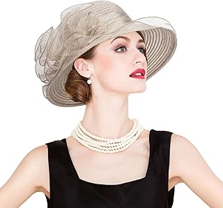 Women Organza Sun-Hats Wide-Brim Church-Hats for Tea Party Bridal Wedding Dress Hat