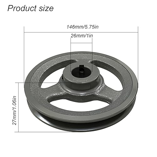 Miniatura 6 de CCLINK AK61-1 Polea de correa en V de ranura única, polea de 5.95 pulgadas de diámetro exterior de 1 pulgada, sección de correa, gris, hierro