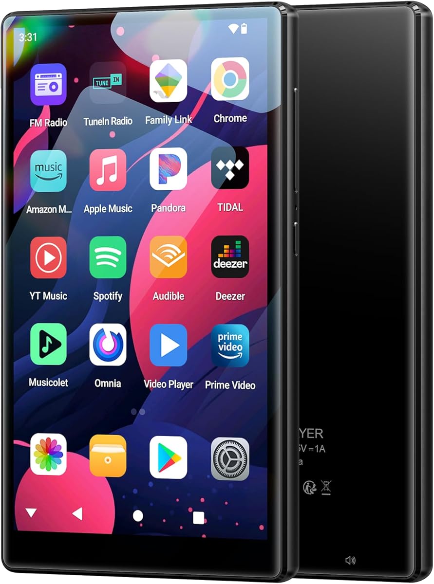 96GB MP3 Player with Bluetooth and WiFi, Android 13 OS MP3 & MP4 Players with 5" Touchscreen and Speaker, 4GB RAM & 32GB ROM, 2500mAh Music Player with Spotify, Play Store