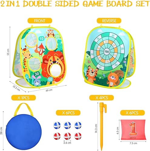 Miniatura 2 de Yunsailing Juego de 63 piezas de juegos de carnaval al aire libre para niños, incluye bolsa de frijoles de animales, conos de plástico, bolsas de