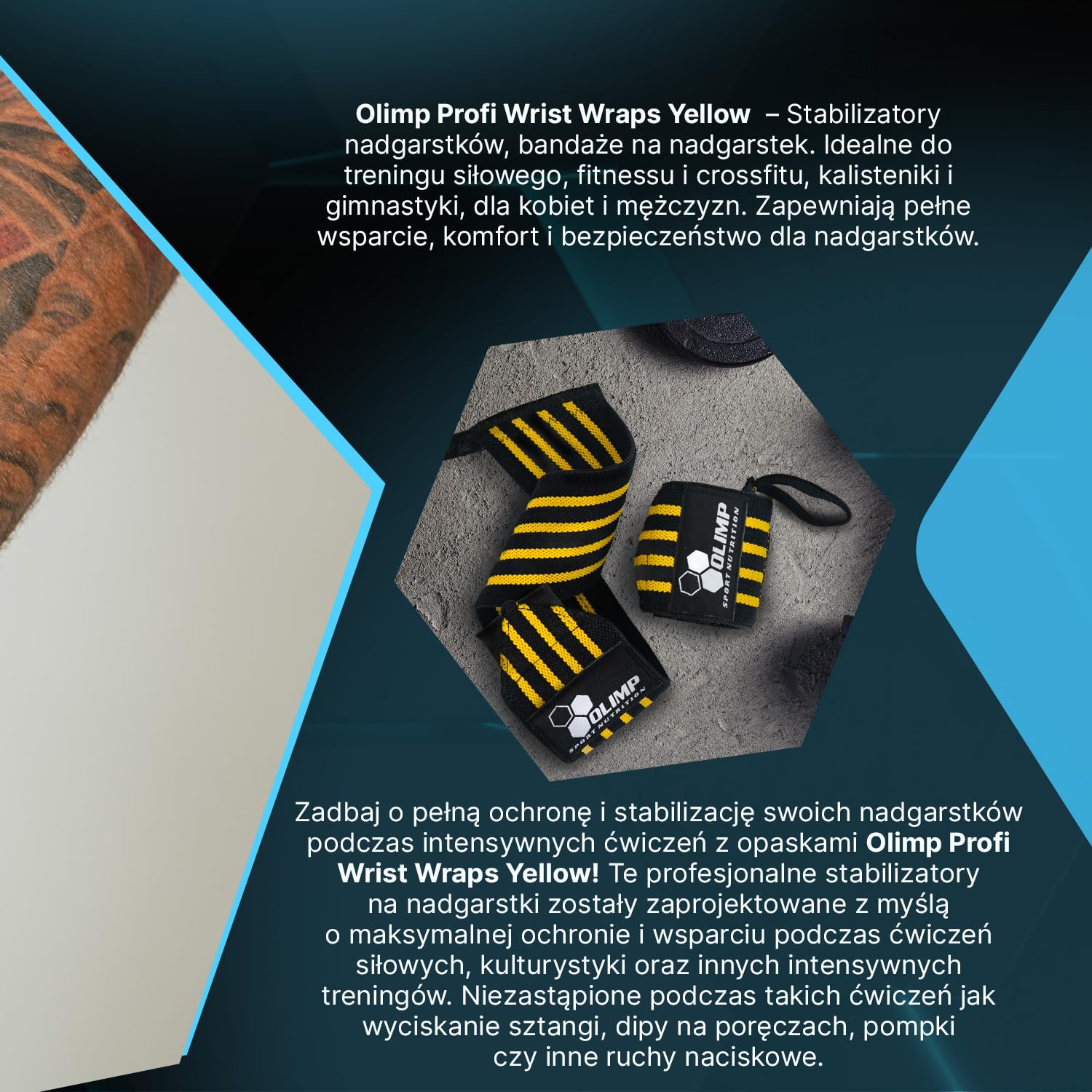Olimp Stabilizatory nadgarstków - Wsparcie nadgarstka dla kobiet i mężczyzn - Sport Fitness Crossfit - Profi Wrist Wraps Yellow