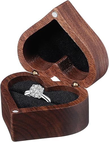 IMIKEYA Caja de anillo de madera en forma de corazón Caja de anillo de madera Caja de anillo de boda Caja de presentación de madera Caja de anillo