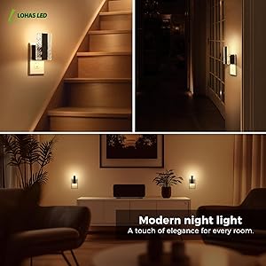 L LOHAS LED Night Lights Plug Into Wall, Night Light with Dusk-to-Dawn Sensor, Dimmable Decorative LED Nightlights, 0-100LM 3000K Adjustable Brightness for Bathroom, Hallway, Bedroom,Stairway