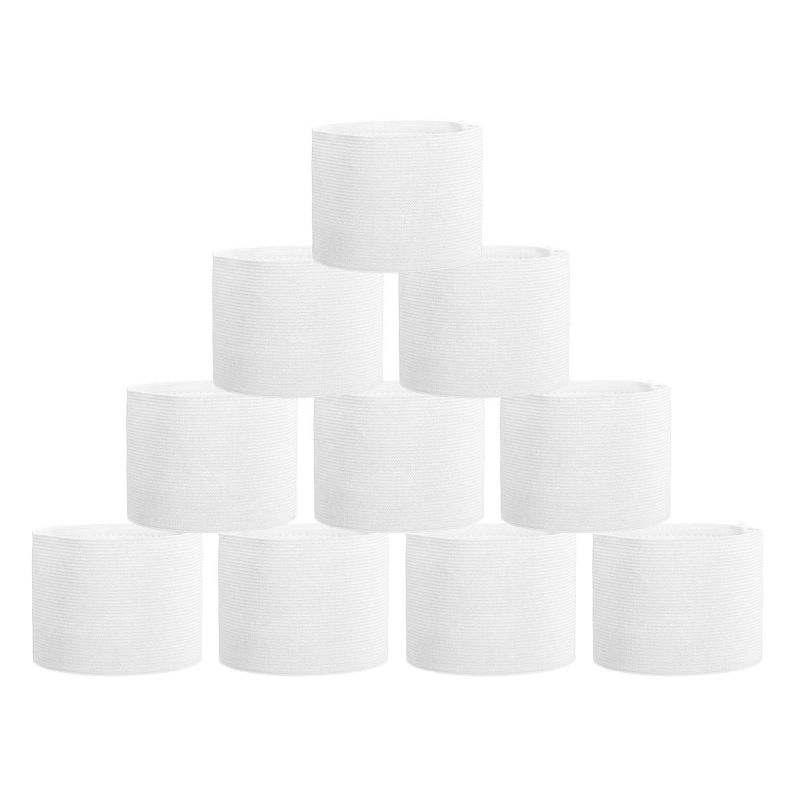 YELARXI Captain Armbands, Adjustable Leader Arm Band for Soccer Elastic Team Sport Arm Band 10Pcs & White - Fitting for (Youth Adult Football/Volleyball/Rugby)