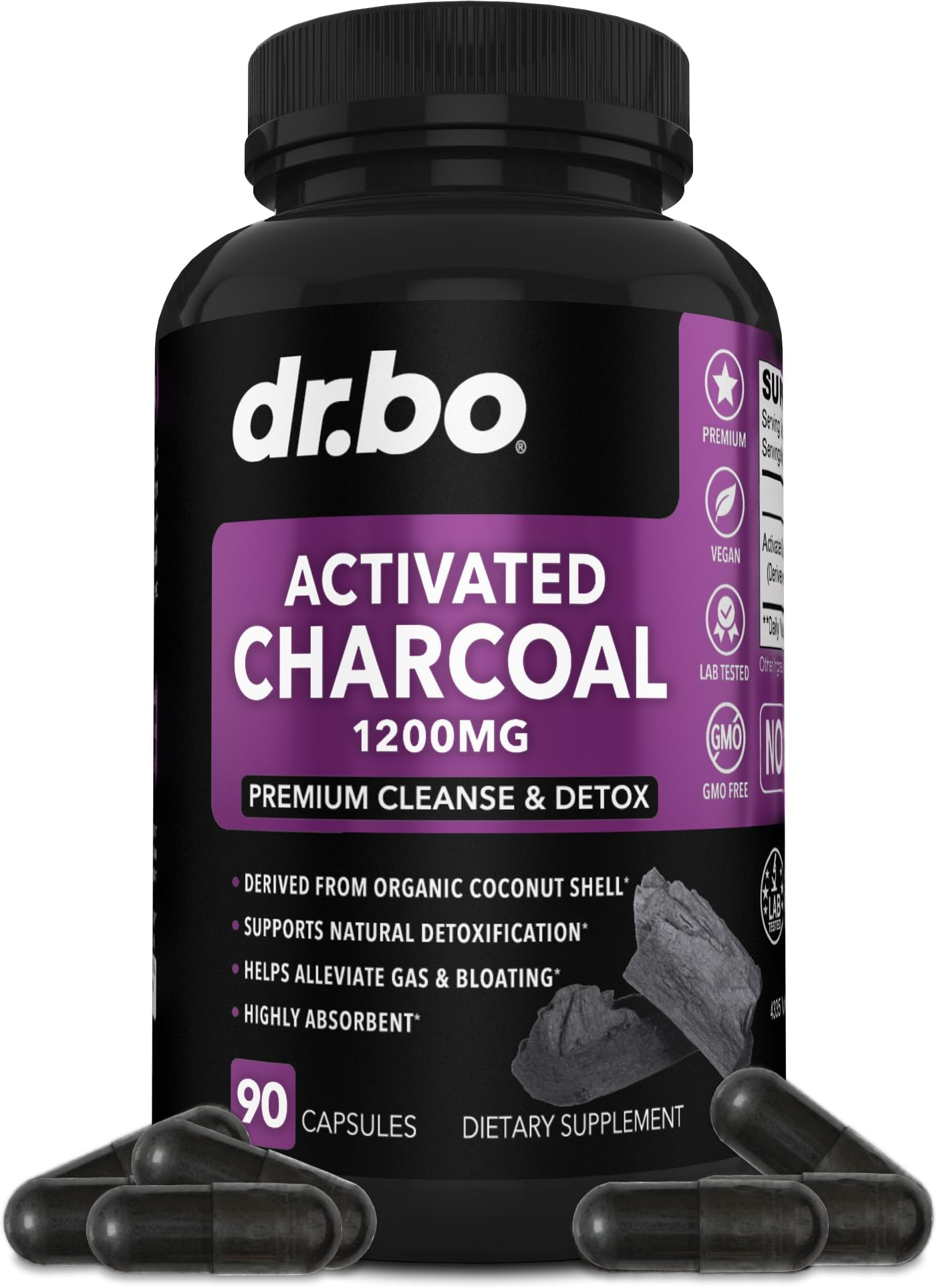 Activated Charcoal Capsules Cleanse Detox 1200mg Organic