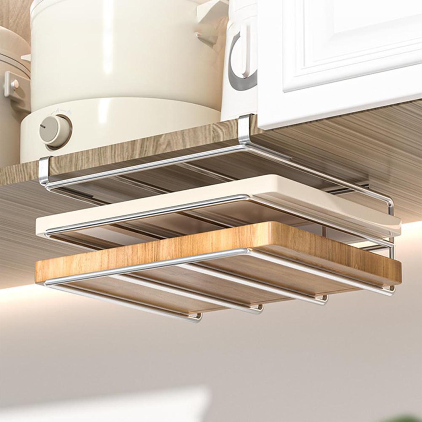 Supporto per tagliere sottopensile supporto per tagliere a 2 strati robusto per taglieri in acciaio inox per cucina argento