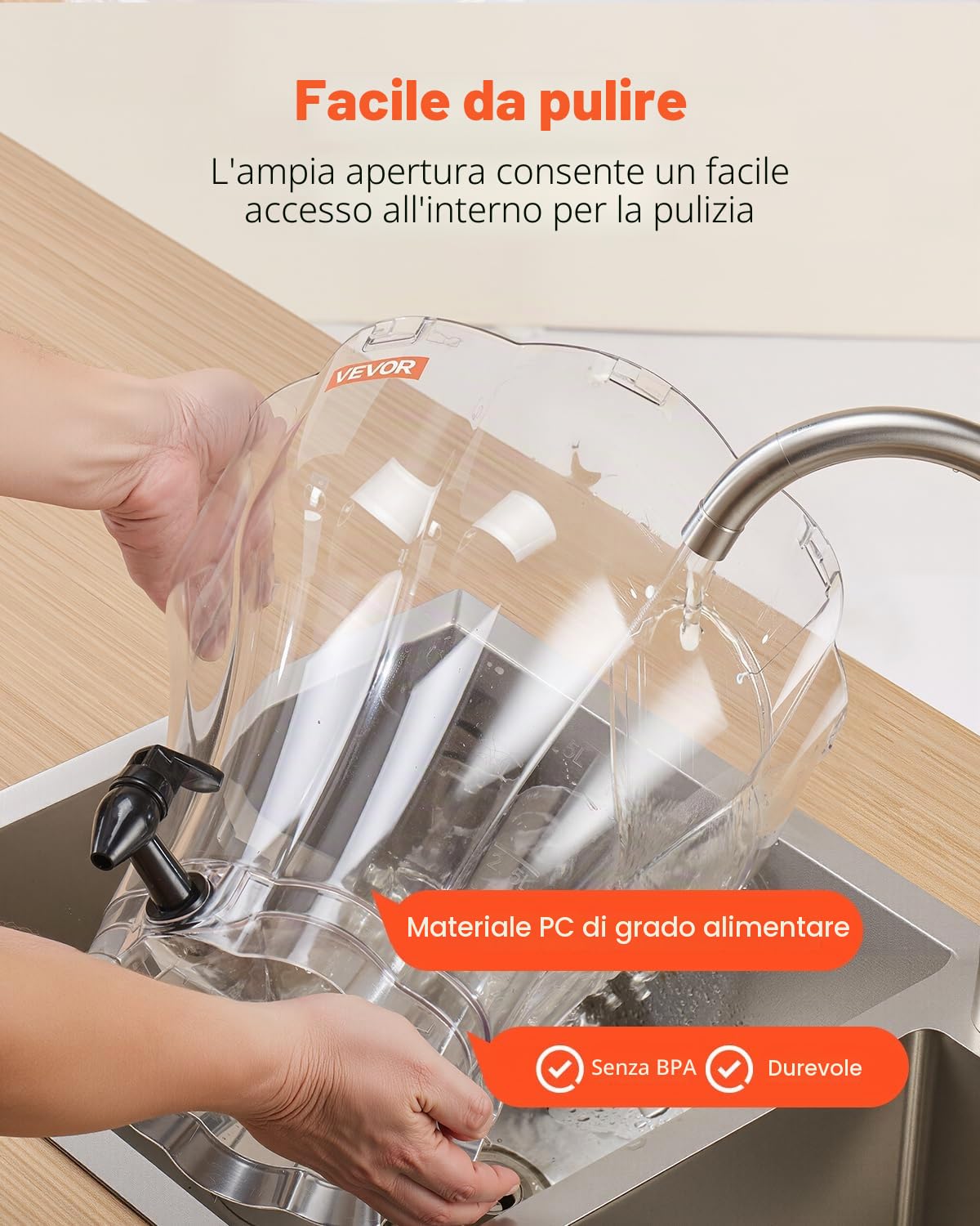 VEVOR Distributore di Bevande, 13 L per Feste, Contenitore di Succhi in Plastica con Rubinetto Antigoccia, Distributori di Tè Freddo, Limonata, Succo d'Acqua, per Ristoranti, Hotel, Feste