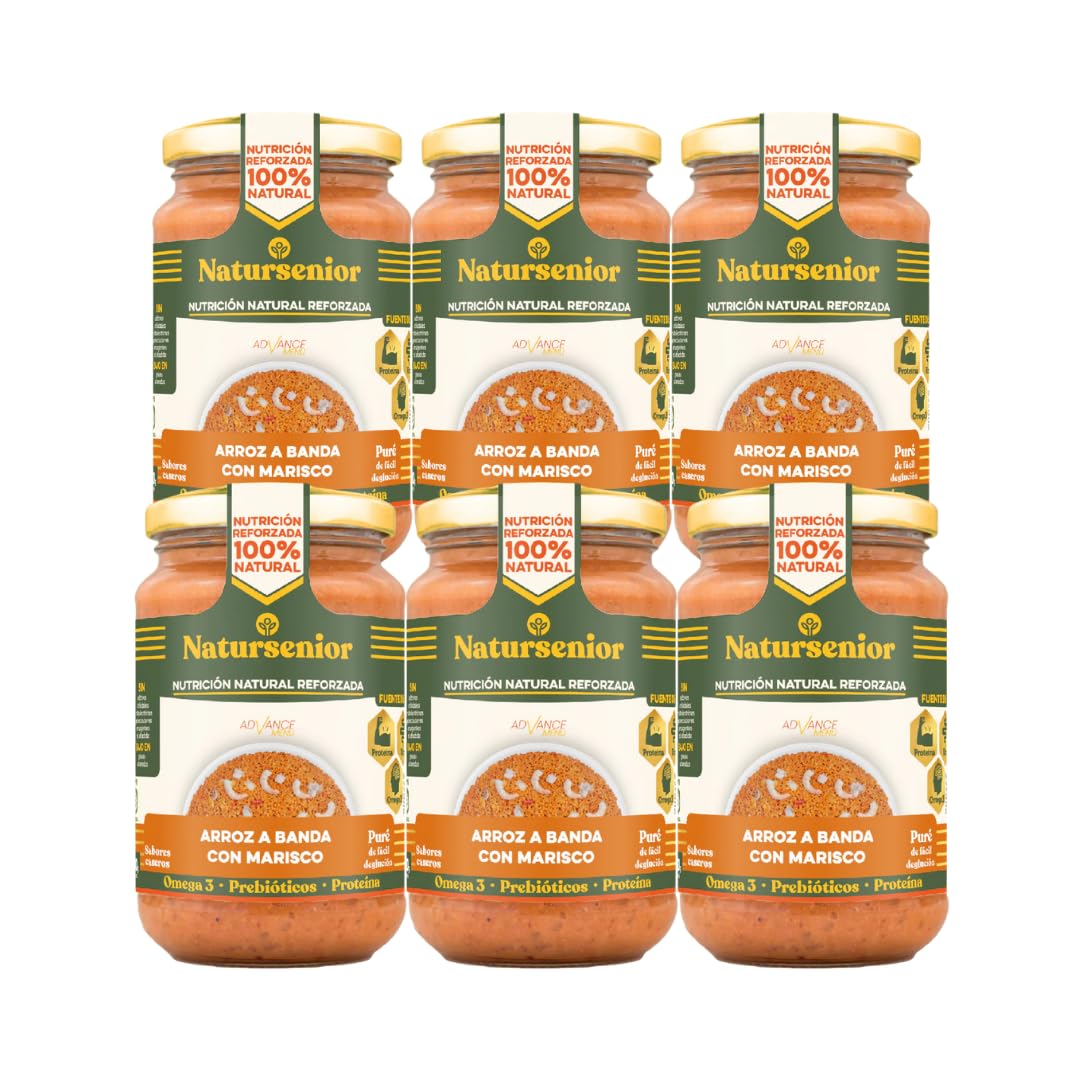 Natursenior - Comida Triturada para Personas Mayores - Pack Puré de Arroz a Banda con Marisco - 100% Natural, Omega 3, Fibra, Proteína - 6 uds x 340g