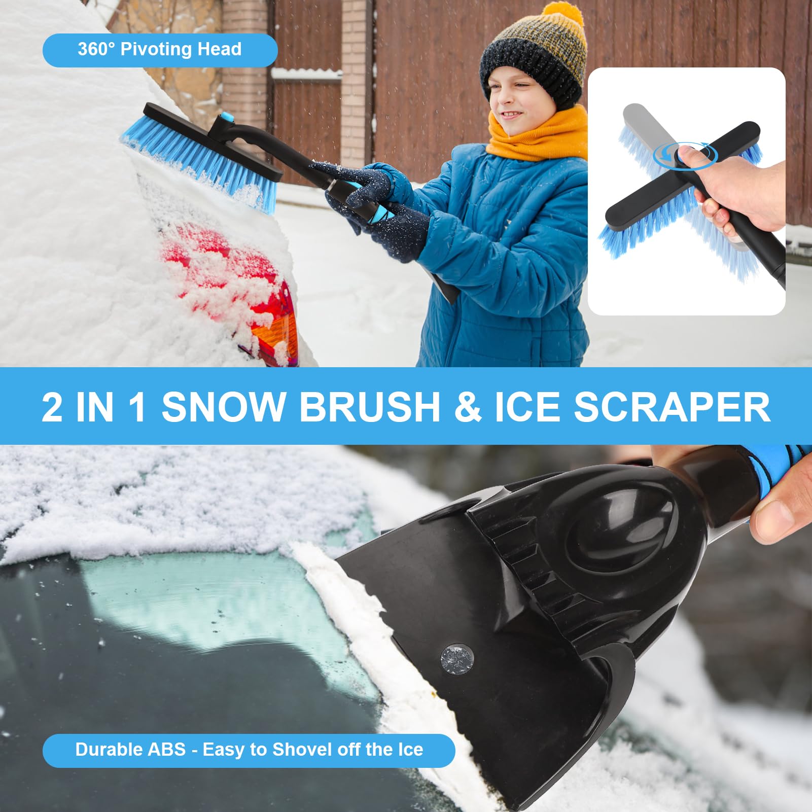 Cepillo de Nieve Extensible 2 en 1 con raspador de Hielo para Parabrisas de Coche, rascador de Ventana de Coche de 33 Pulgadas y Cepillo de Espuma para Quitar Nieve para SUV, Limpiador de