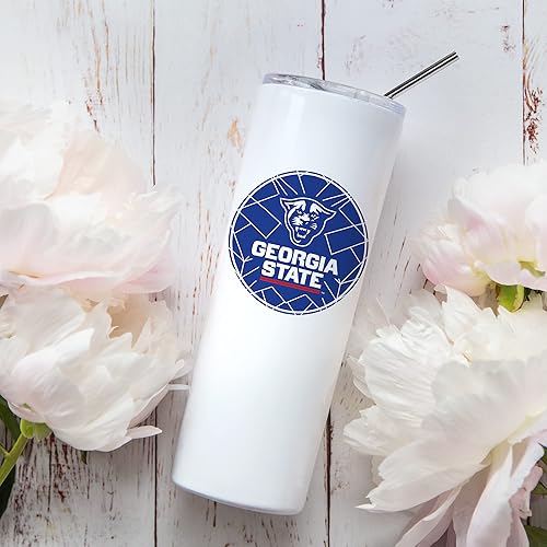 Miniatura 2 de Georgia State University - Vaso delgado de acero inoxidable de 20 onzas, vaso con aislamiento al vacío de doble pared, vaso con tapa y popote,