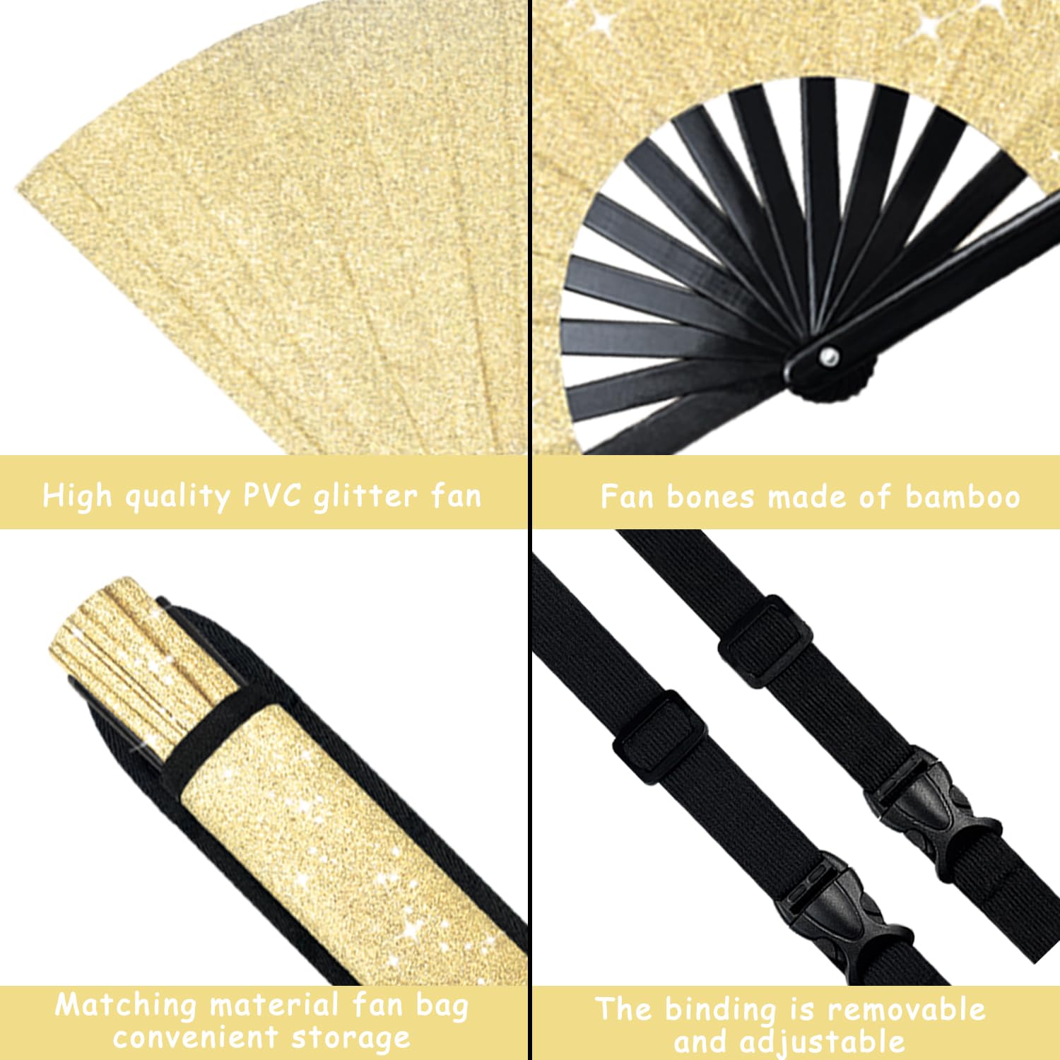 Clack Fan Ribs Festival Performance Fans 2-Pack Large Glitter Clack Fans With Holsters ...