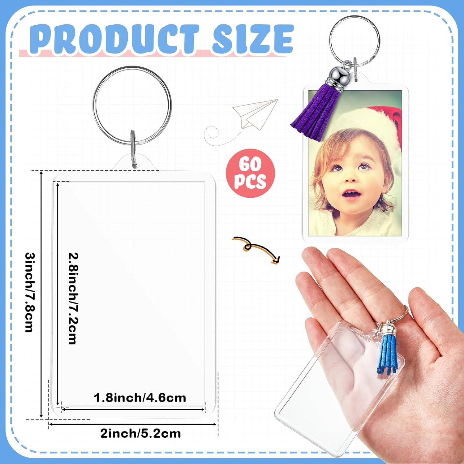 Henoyso Teacher Gift Acrylic Photo Frame Keychain Picture Insert Blank Clear Picture Holder 2026 Graduation for DIY