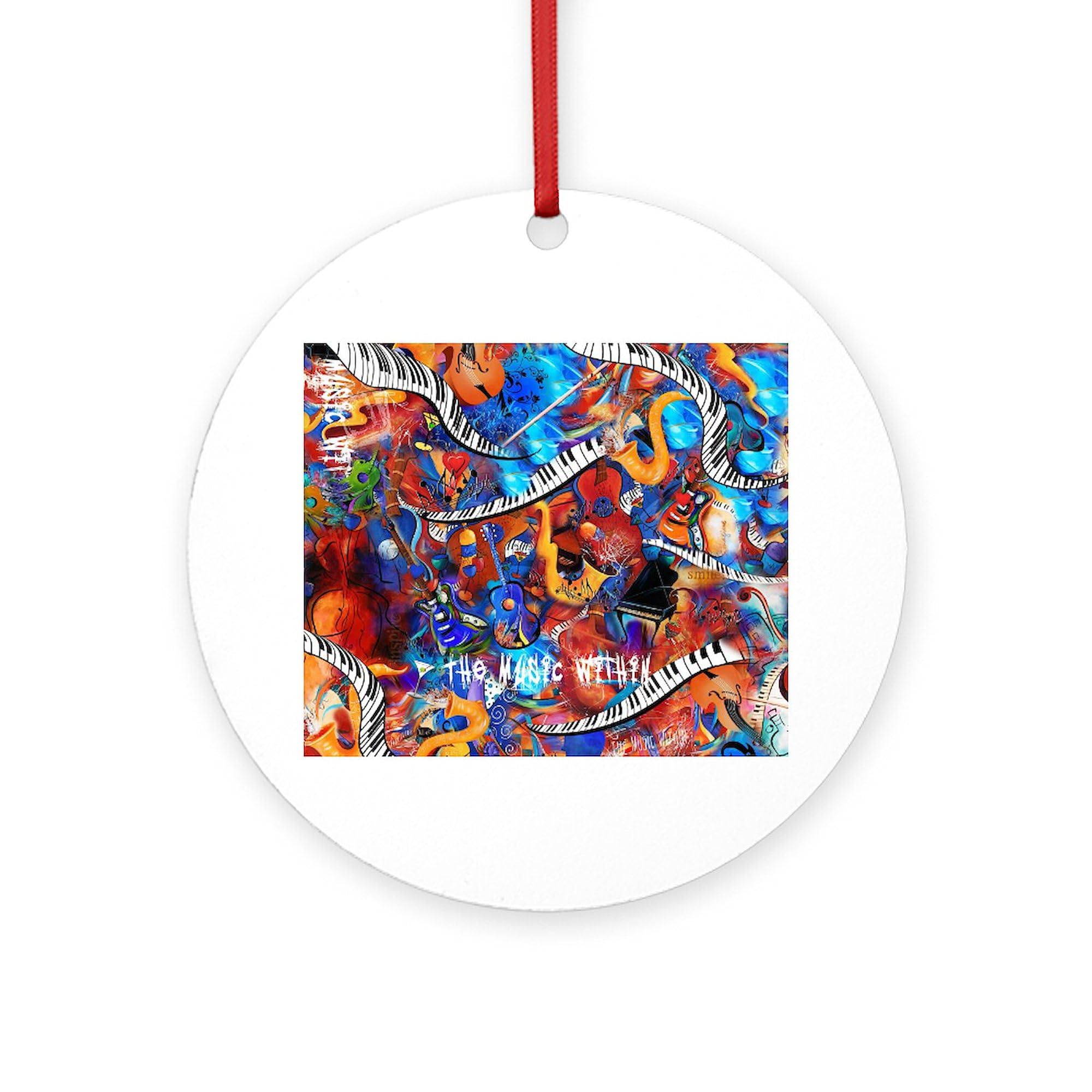 CafePress Juleez Music Theme Art Decor Music 4" Round MDF Wood Ornament