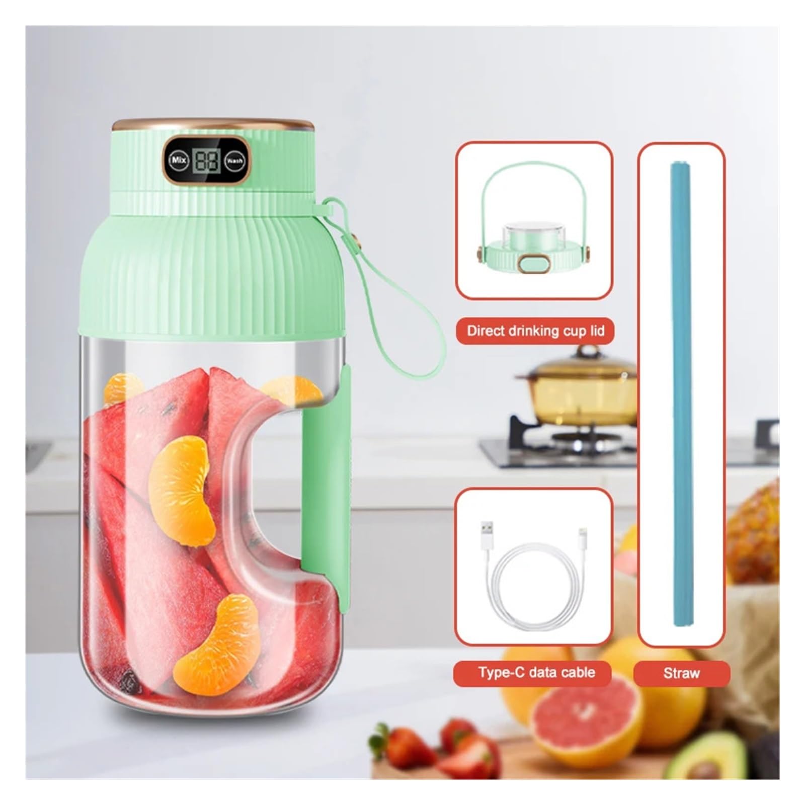 Passend für 1000 ml tragbaren USB-Entsafter – Fruchtentsafter für Smoothies und Zitronen-Orangensaft – ideales Küchenwerkzeug (B)
