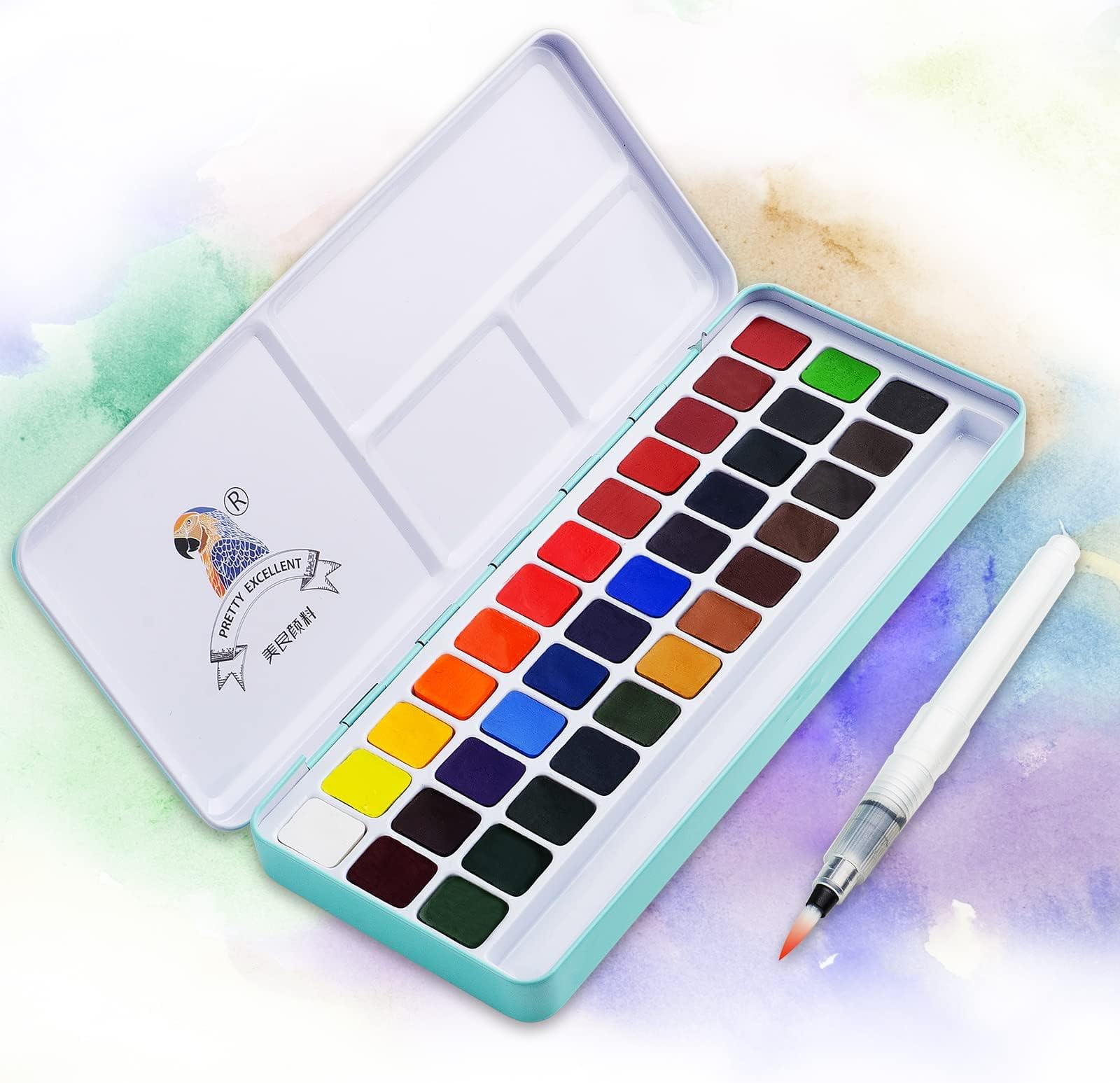 Paul Rubens Watercolour Paint Set 36 Vivid Colors in Pocket Box with Metal Ring and Bonus Watercolor Brush, Perfect for Beginners & More