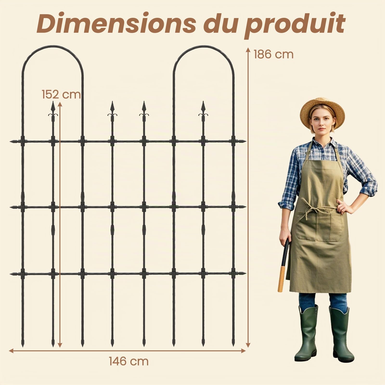 HOMASIS Treillis de Jardin Extérieur en Métal, Support pour Plantes Grimpantes avec Tuyaux Métalliques Revêtus de PE Antirouille, Piquets Aiguisés pour Légumes Fleurs, Grillage pour Plantes Décorative