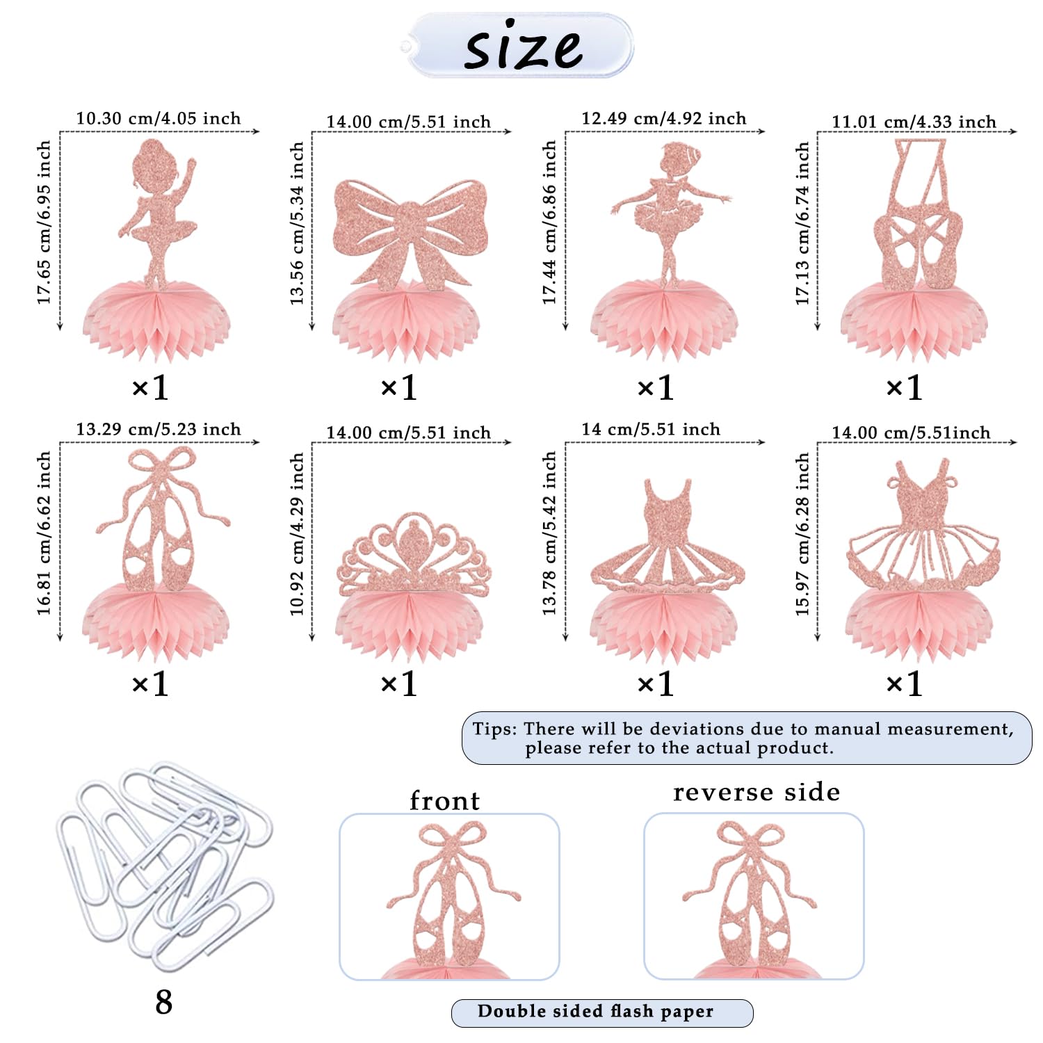 8Pcs Ballerina Tutu Honeycomb Centerpieces, Ballet Baby Shower Party Table Decorations, Ballet Dancers Theme Birthday Decoration Rose Gold