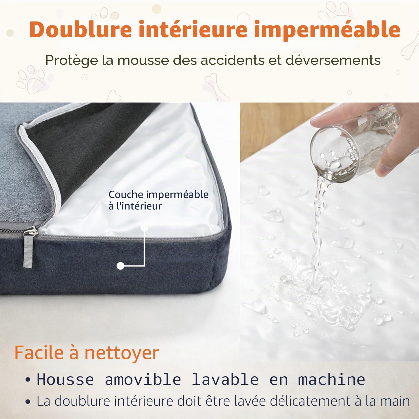 EMPSIGN Élégant tapis de cage pour chien réversible (frais et chaud), doublure imperméable, housse amovible lavable en machine, soutien ferme pour chiens de petite à XXL, gris