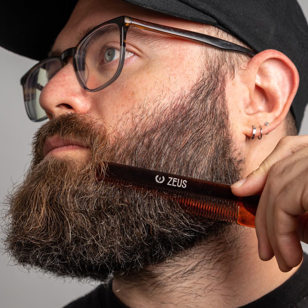 ZEUS Pocket Beard Comb with Leather Sheath, Handmade Saw‑Cut Travel Comb | Hand‑Finished Pocket Comb with Fine Saw‑Cut Teeth & Travel‑Ready Leather Holder to Maintain a Smooth, Controlled Beard (U11)