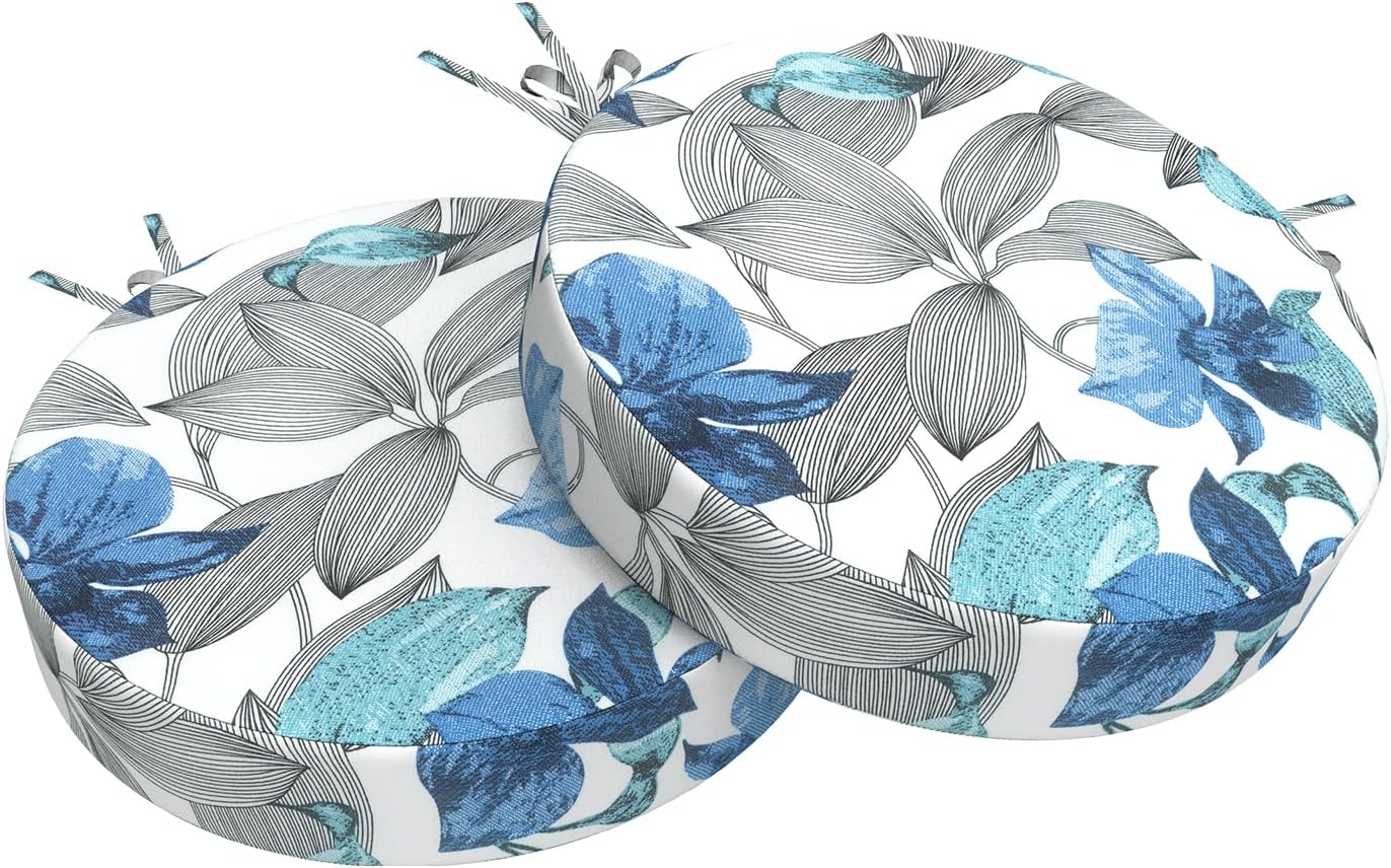 TWELAR Outdoor Bistro Chair Cushions for Patio Furniture,Patio Bistro Round Foam Seat Cushion with Ties,15" D x 2.5" H,Clemens Noir Blue