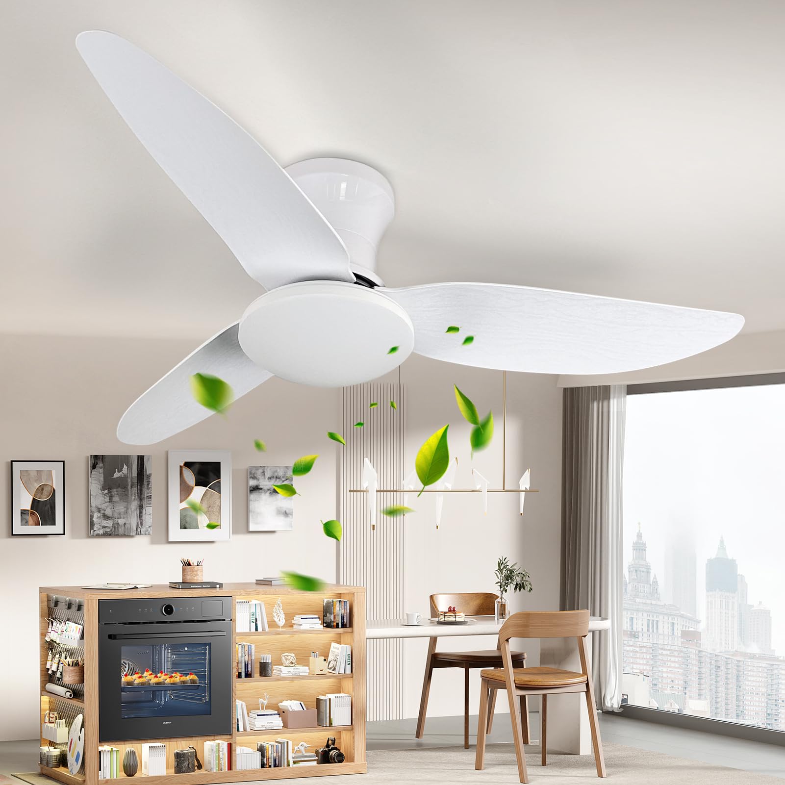 Keleef 100cm Ceiling Fans with Lights and Remote, 3 Blades, 6 Speeds Quiet Ceiling Fan Light, 6500K 4500K 3000K 3 Colors Dimmable LED Ceiling Light with Fan for Bedroom Living Room Kitchen, White