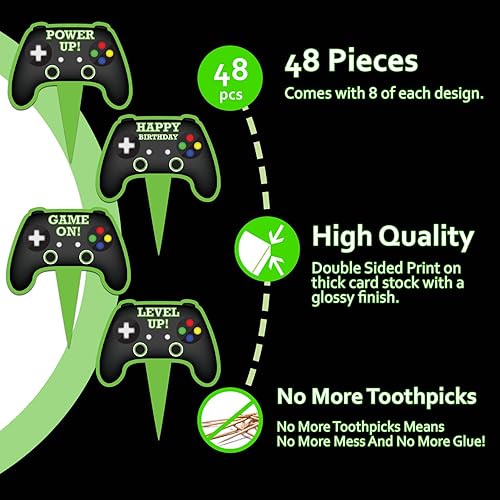 Miniatura 3 de Controlador de videojuegos, 48 unidades, decoraciones para pasteles y cupcakes para temas de fiesta, suministros de cupcakes de videojuegos con