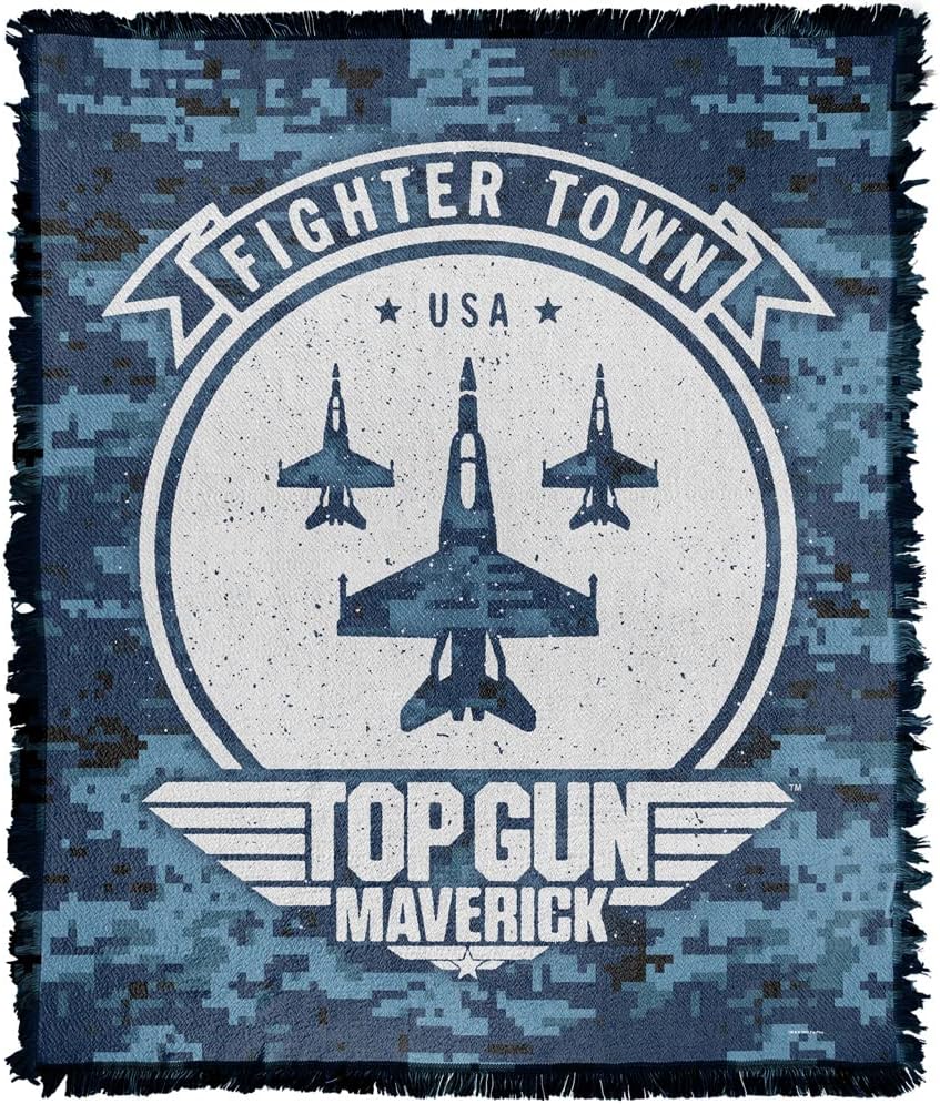 LOGOVISION Top Gun: Maverick Blanket, 50"x60" Fighter Town USA Woven Tapestry Cotton Blend Fringed Throw Blanket