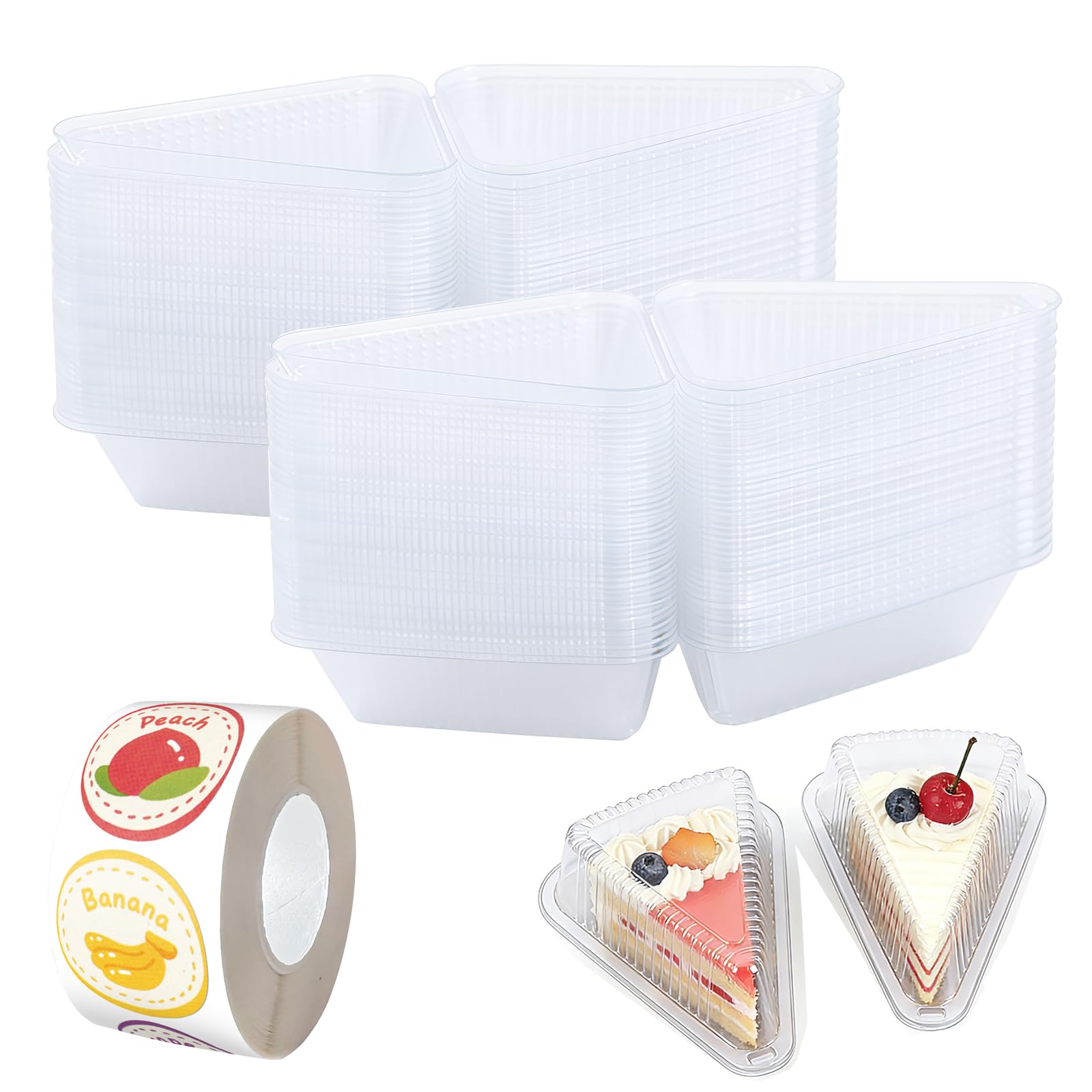 YDAKGUEY Cake Boxes for Cake Portions, 100 Pcs Cake Slice Boxes with Sealing Stickers, 5.3 Inch Individual Cupcake Boxes for Cake Portions Bread Hamburger Sandwiches Dessert(Triangle)