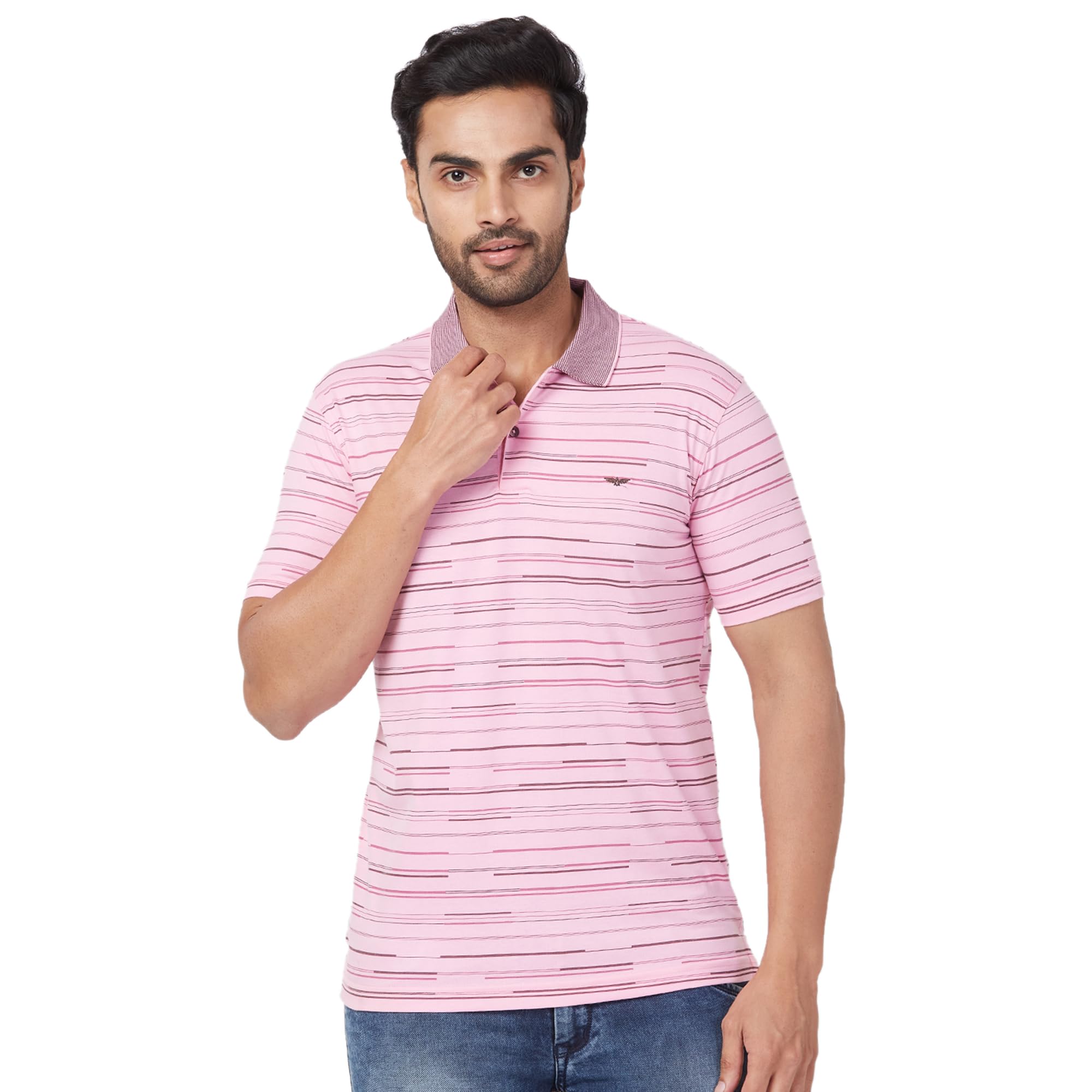 Men's Stripe Pattern Slim Fit Cotton Blend Half Sleeve Polo Neck Casual T-Shirt-image-37