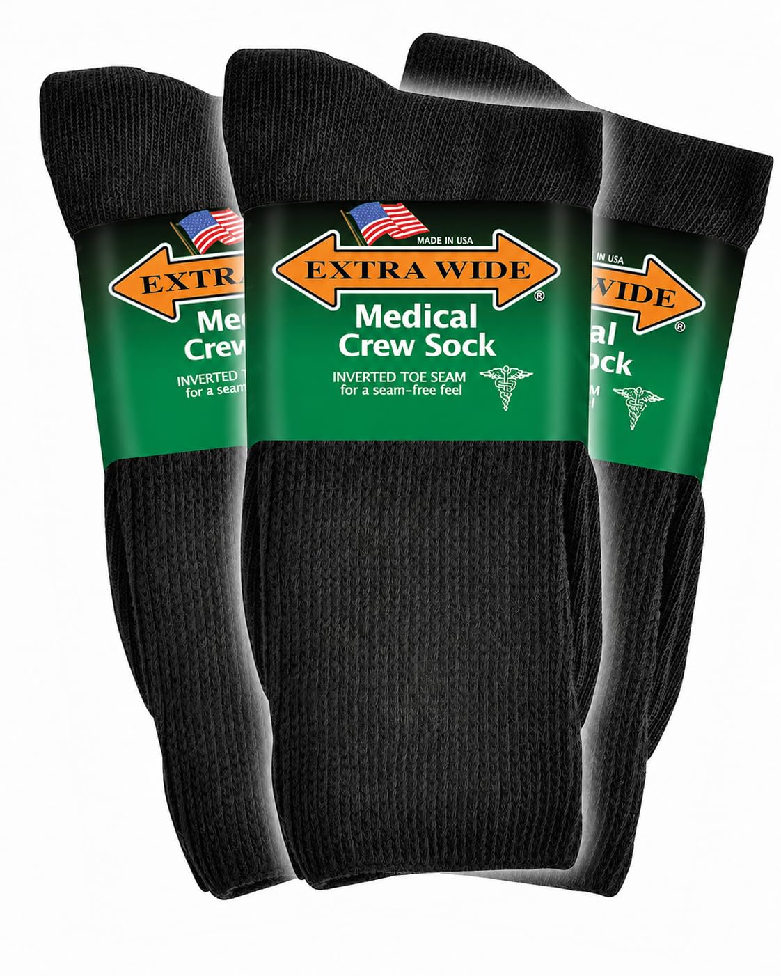 Extra breite Herren und Damen bis 6E Unisex Medical Mid Calf Crew 3PK Antimikrobiell Hergestellt in den USA